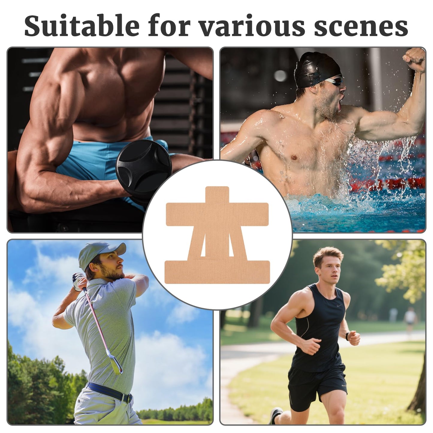 15 Pcs Precut Kinesiology Tape for Shoulder，Shoulder Tape for Shoulder Pain Relief Pre Cut，Waterproof, Breathable, Hypoallergenic Athletic Tape for Support and Protection(Rice-White)