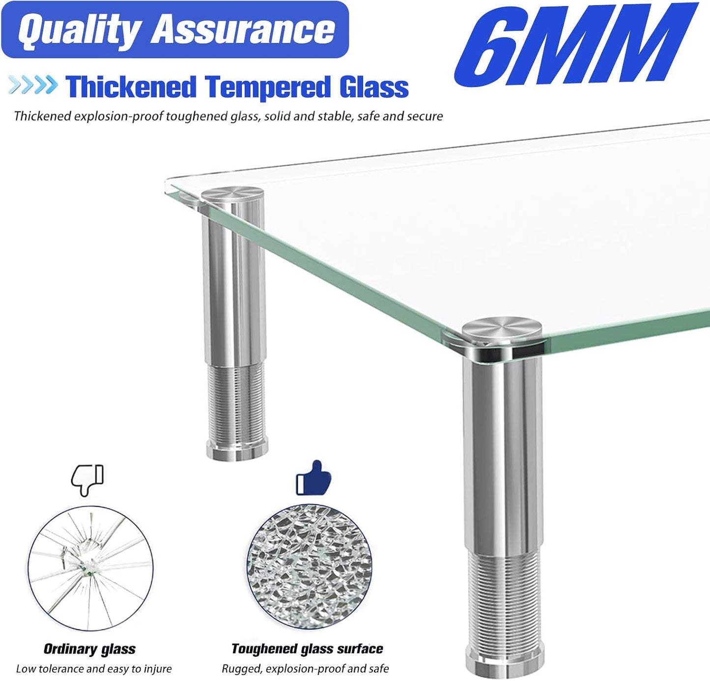 2 Pack Simple Trending Computer Monitor Riser with Height Adjustable, Tempered Glass, Multi Media Desktop Stand