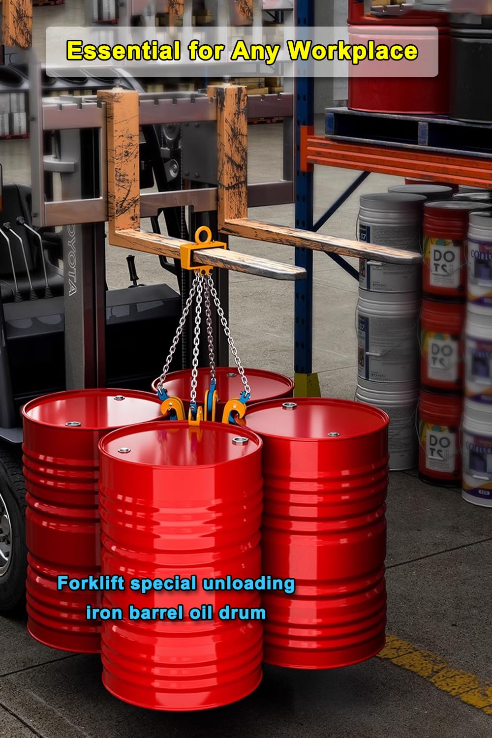 2Ton Barrel Lifting Chain for Plastic & Steel Drums 、4410LBS 20in Length, 4 Hooks Chain Drum Lifter Barrel clamp for 55 Gallon Drum Lifting Device Fits for Crane, Forklift【2T- 4Hooks】