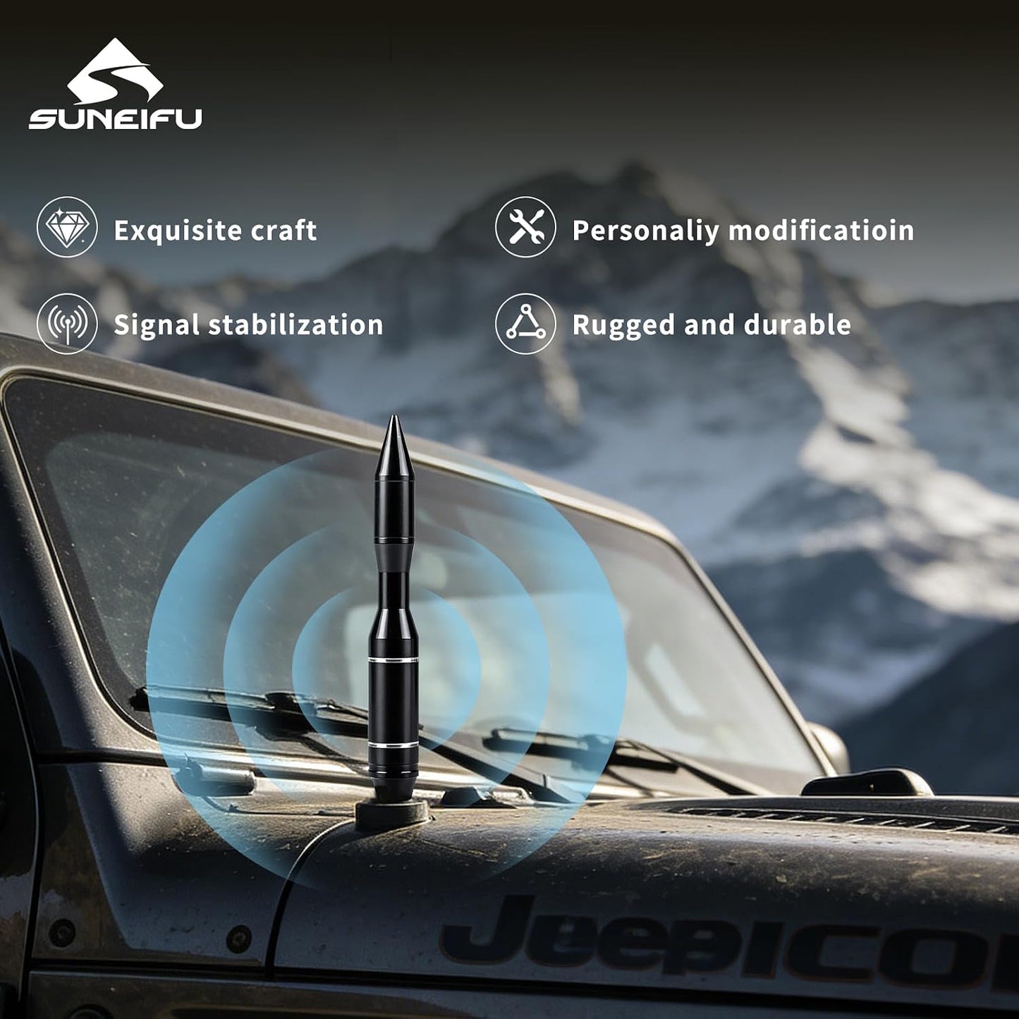 SUNEIFU Car Antenna, Short Stubby Bullet Style Mast Replacement, Premium Signal Reception Waterproof Car Stereo Aerial