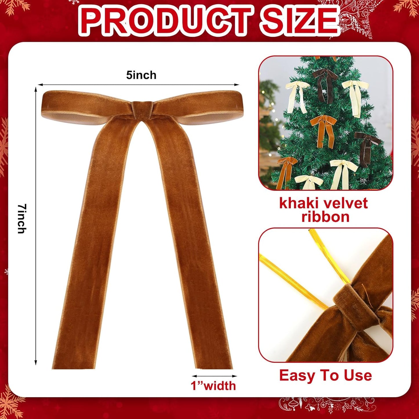 Skiennix Velvet Bows - 24 Pcs Christmas Tree Ornaments | Coquette Wedding Decor in Brown & Beige (5 x 7 Inch)
