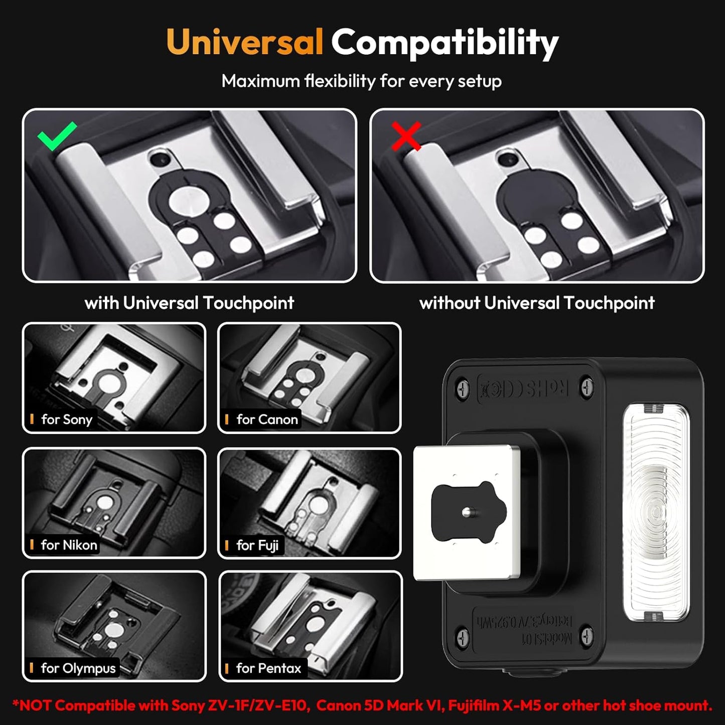 ULANZI SL02 GN8 6500K 4 ZV-1/ZV-E10/Canon/Nikon/Fuji/Panasonic/Leica/Olympus, ZV-1F Camera Flash with Video Light, Mini