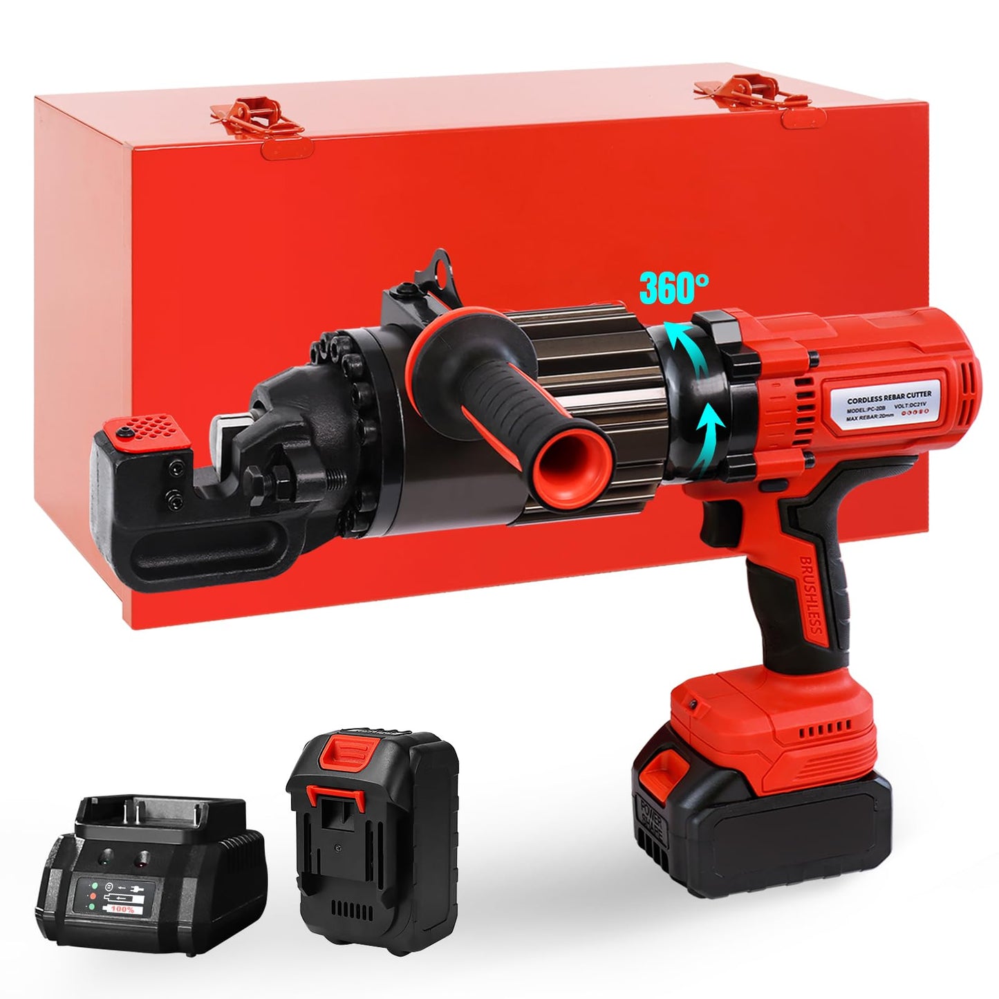 LOSCHEN 360-degree Rotation Cordless Rebar Cutter,Portable Handheld Rebar Cutting Saw,Electric Hydraulic Rebar Cutter,Cutting up from 3/20"(4mm) to 3/4 Inch #6 (20mm) Rebar (Li-ion Battery Version)