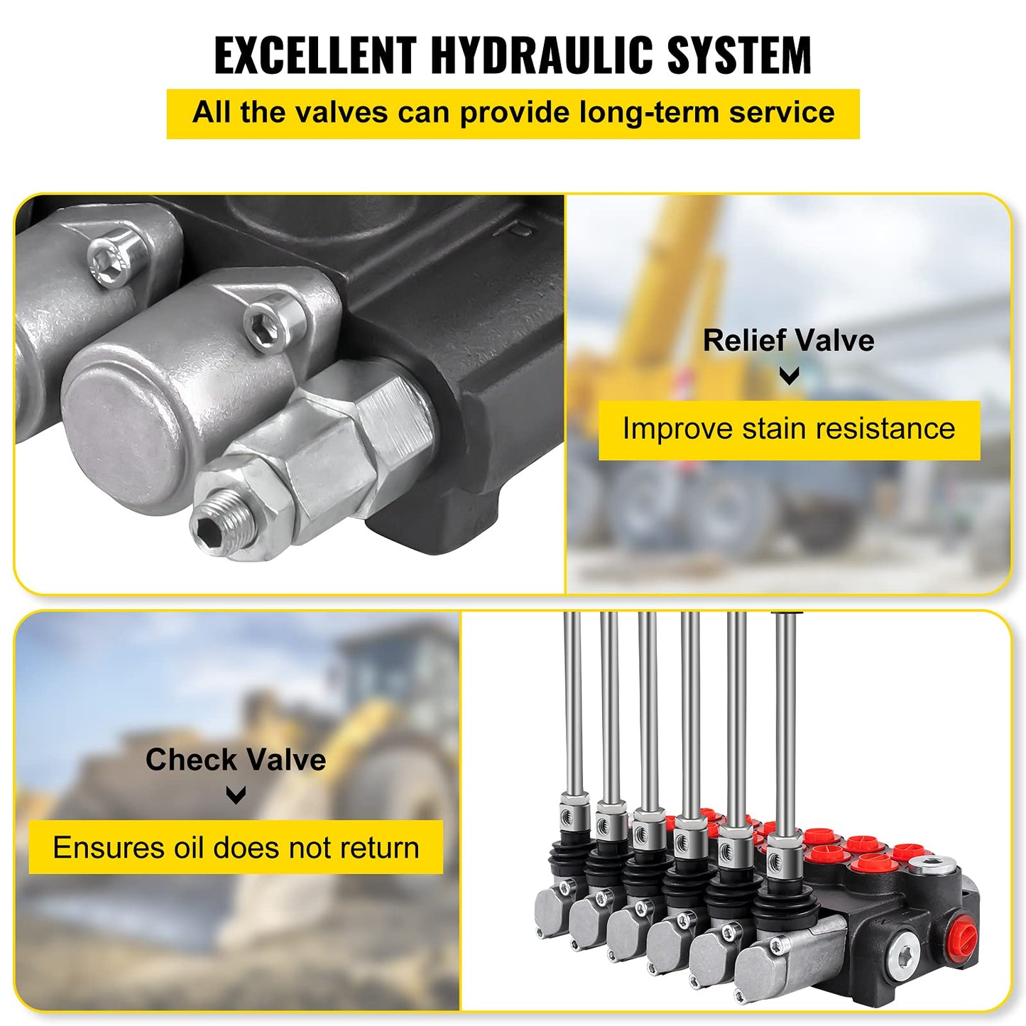 VEVOR Hydraulic Directional Control Valve, 6 Spool Hydraulic Spool Valve, 11 GPM Hydraulic Loader Valve, 3600 PSI Directional Control Valve, Hydraulic Valves and Controls for Tractors Loaders Tanks