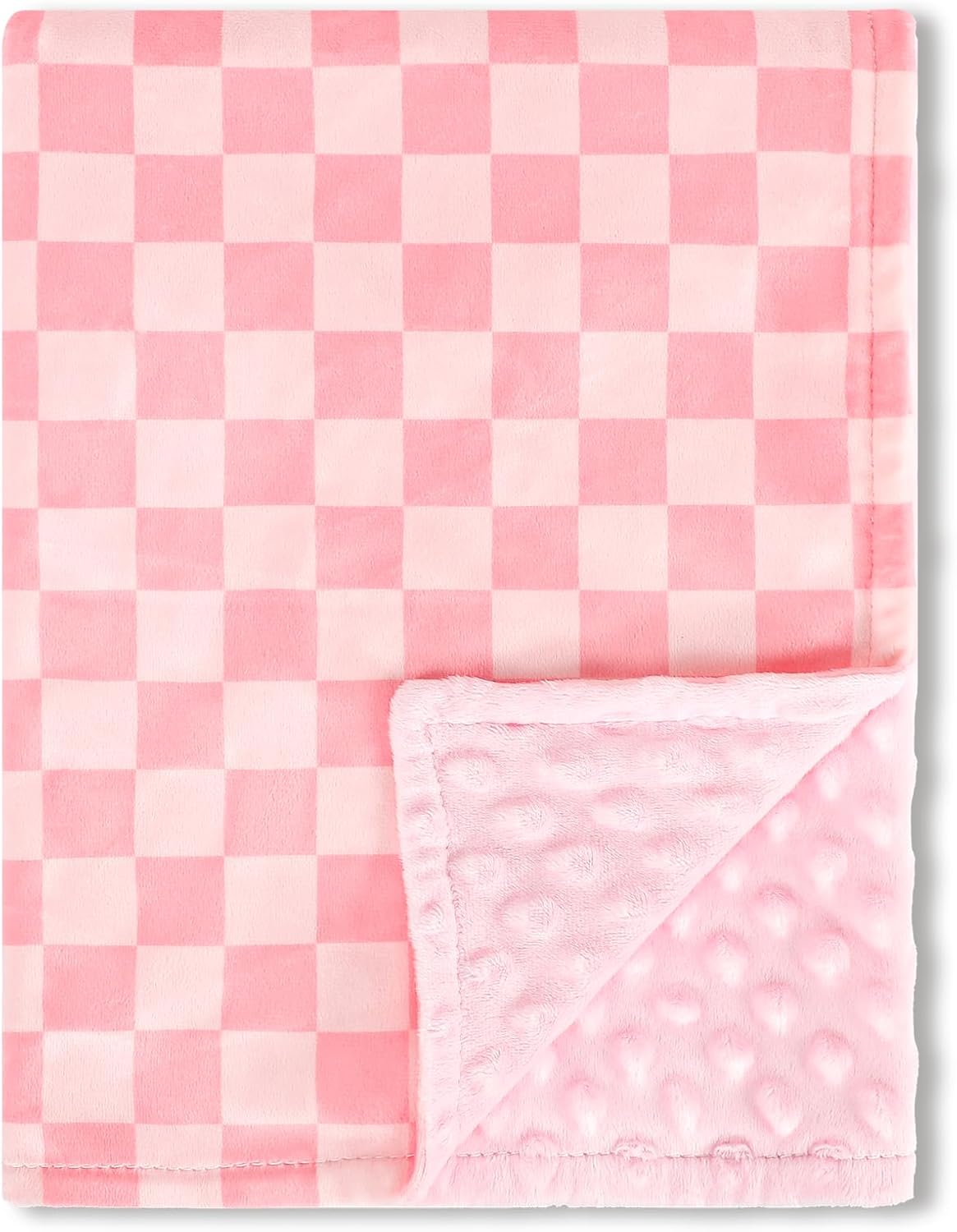 Skiennix Baby Blanket - Double Layer Toddler Blanket with Dotted Backing | Pink Checkered, 30x40 Inches