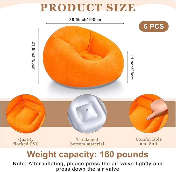 Realspring 6 Pcs Bean Bag Chairs for Adults Inflatable Chairs with Electric Air Pump,Blow up Couch Folding Portable Inflatable Couch Lazy Sofa for Reading Living Room Camping (Colorful)