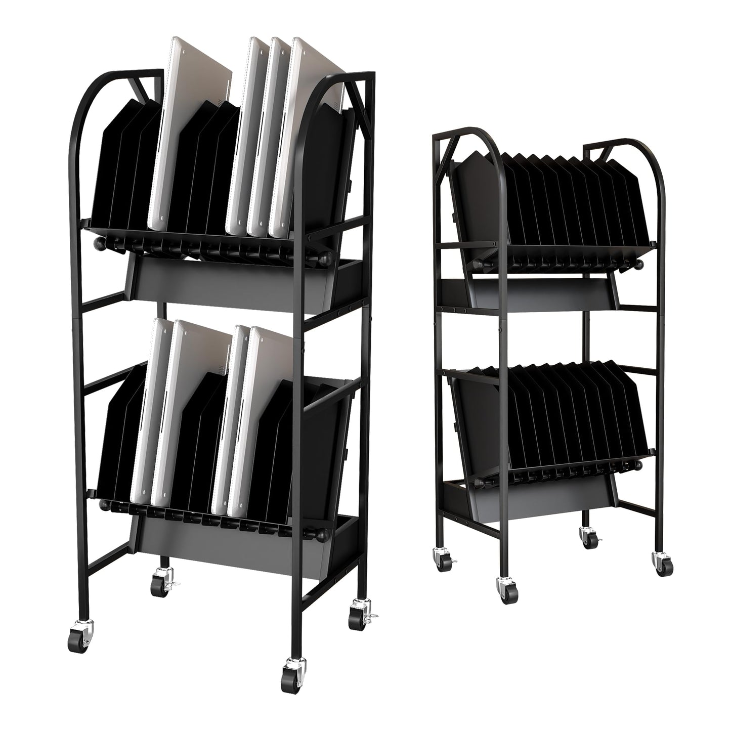 AIWFL 20 Device Laptop Charging Cart, 2 Tier Mobile Open Charging Cart Station Rack for Laptops Computers, Tablets and Chromebooks, Office and Classroom Chromebook Charging Carts Laptop Storage Carts