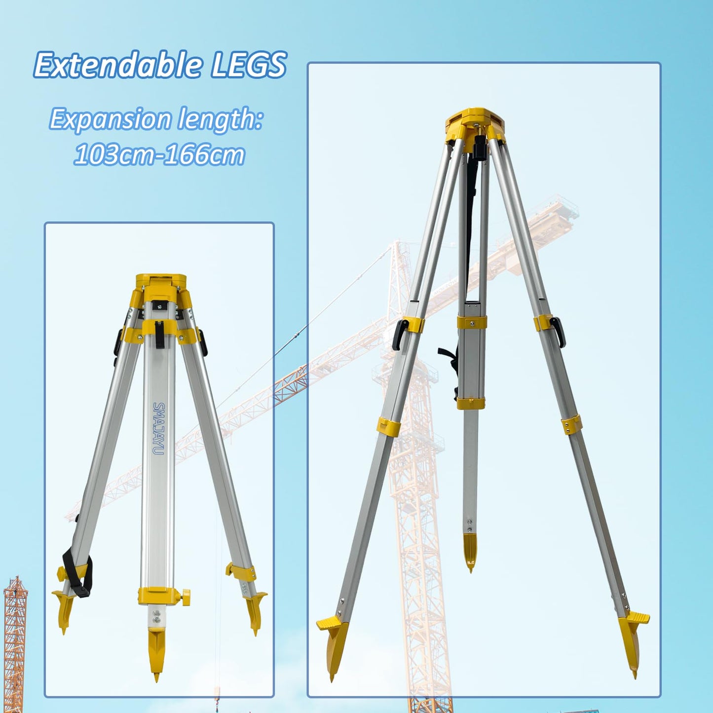 SMAJAYU Aluminum Universal Surveying Tripod, Heavy Duty Construction Tripod Stand, Built-in Strap for Easy Transport, Transit Level Tripod for Laser Level, Total Station & RTK GNSS Base Station