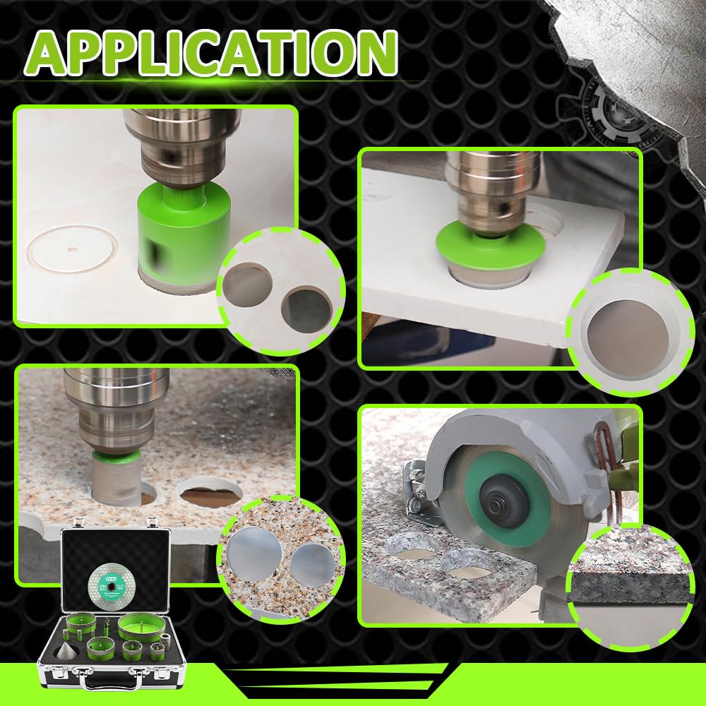 FACHLICH Tile Hole Saw Kit - 16pcs Diamond Hole Saw (6/8/10/25/35/50/65/100mm) with Finger Bit and Chamfer Bit, Tile Drill Bits for Porcelain Ceramic Marble Brick Granite