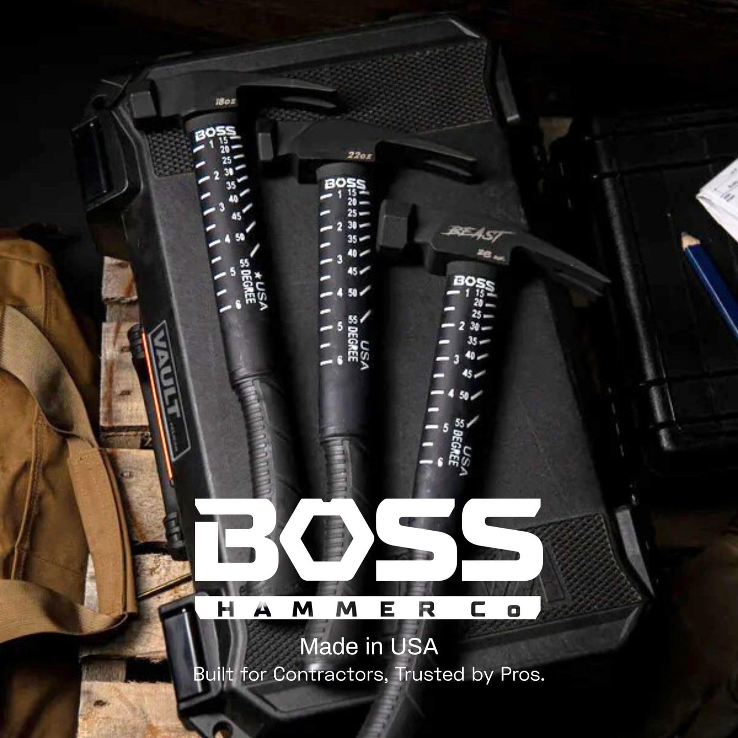 Boss Hammer 10 oz. Construction Grade Ti64 Titanium Hammer with Tough-Fiber Shock-Absorbing Fiberglass Handle - No-Slip Grip, Smooth Faced - Made in USA - BH10TIPFS