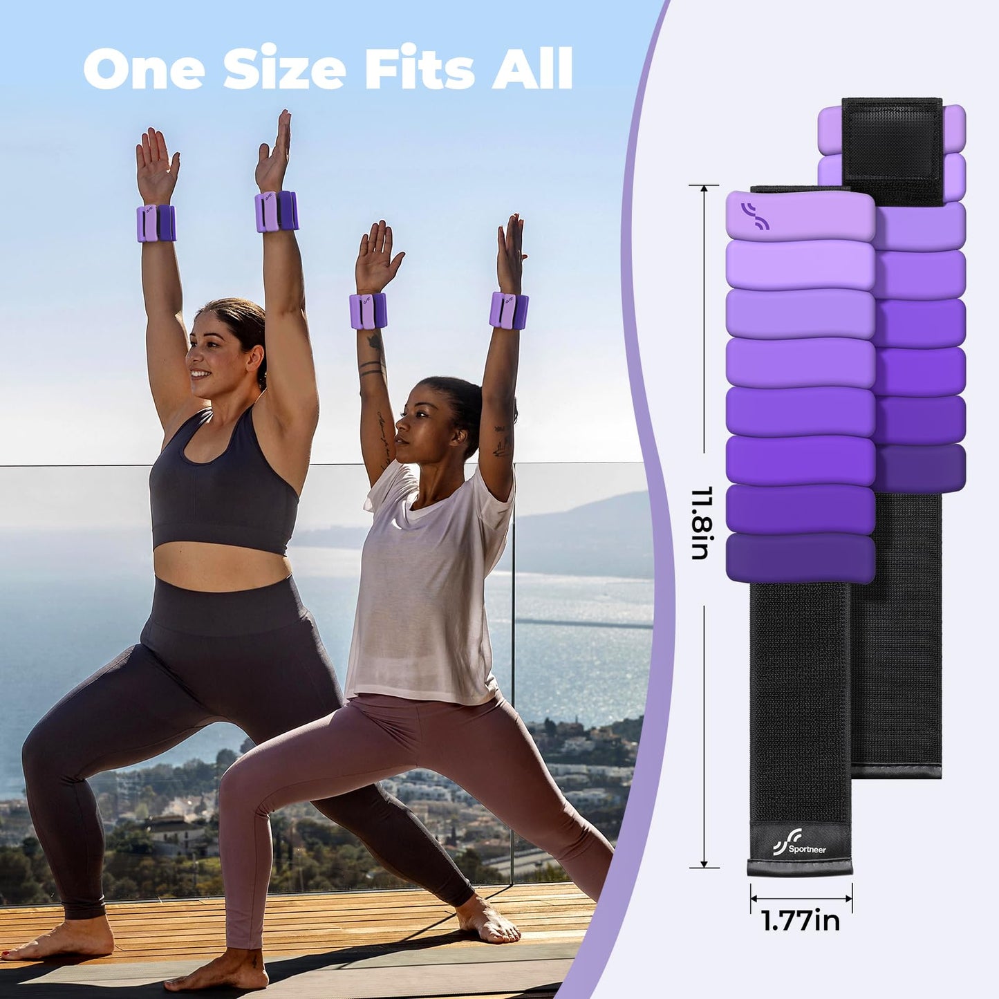 Sportneer Wrist & Ankle Weights for Women & Men Set of 2 (1LB/2LB Each) - Soft Silicone Arm & Leg Weights for Pilates, Yoga, Walking, Barre, Home Workout, Water Aerobics(Halo Violet, 1 LB x 2)