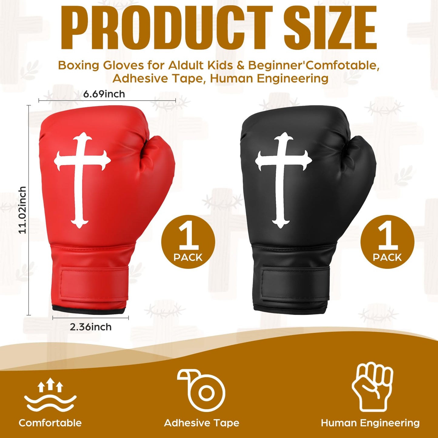 JolliLudo 2 Pairs 12 oz Christian Boxing Gloves for Men & Women Cross Religious Boxing Gloves for Beginners & Kids Red Black Lightweight Shockproof Mitts for Training & Practice