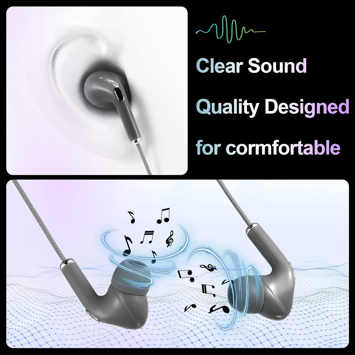 50 Pack 3.5mm Bulk Earbud Headphones with Mic Assorted Colors Student in Ear Earbuds Classroom Wired Ear Buds