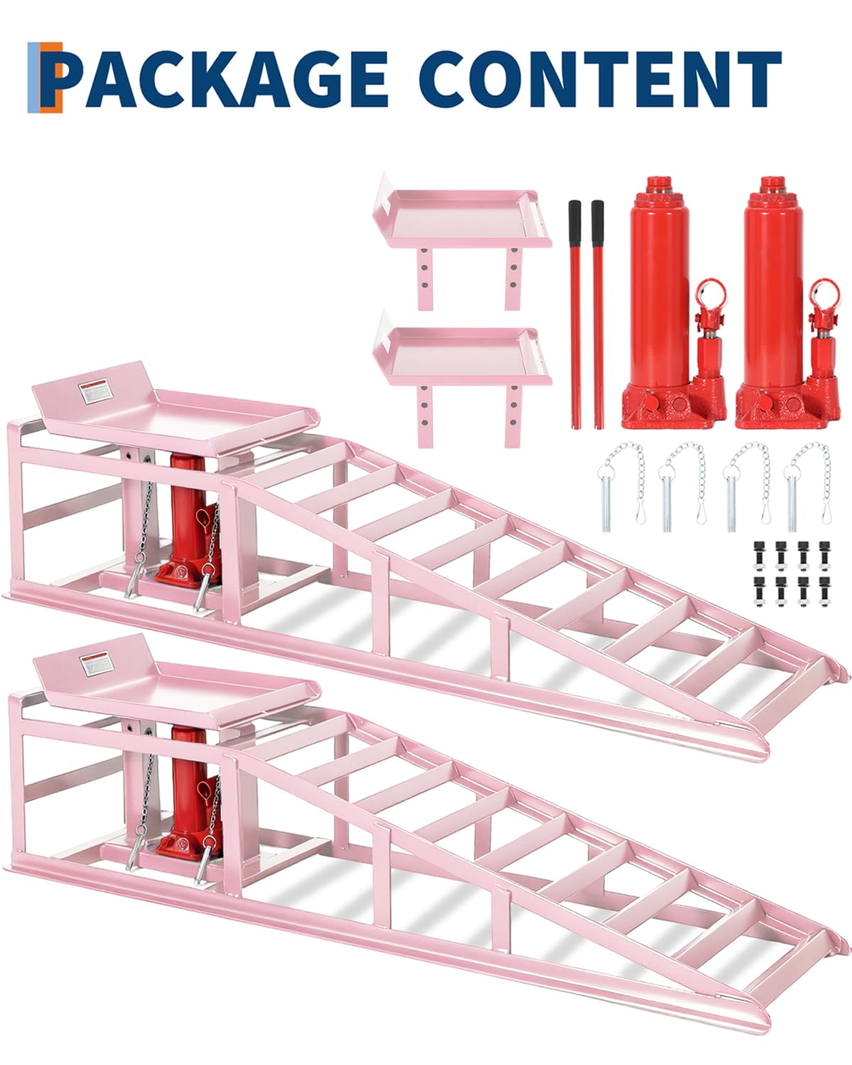 Hydraulic Car Ramps 2 Pack, 11000 LBS/5T Heavy Duty Steel Auto Service Ramps, Repair & Maintenance, 9.4"-13.34" High Lift for Truck, Vehicle, SUV, Garage, Oil Changes, Pink