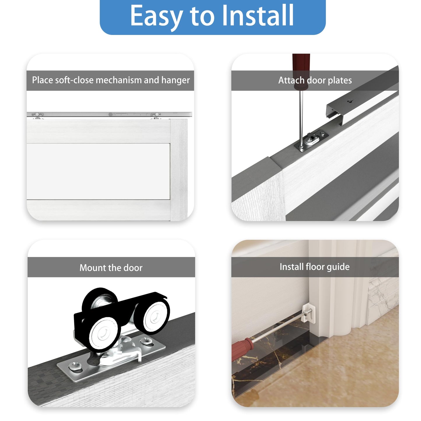 JUBEST 6FT Commercial Grade Pocket Door Hardware and Track Set with Soft Close Mechanism, Sliding Door Hardware for Door Wide 24"-36", Durable and Smoothly, Easy to Install