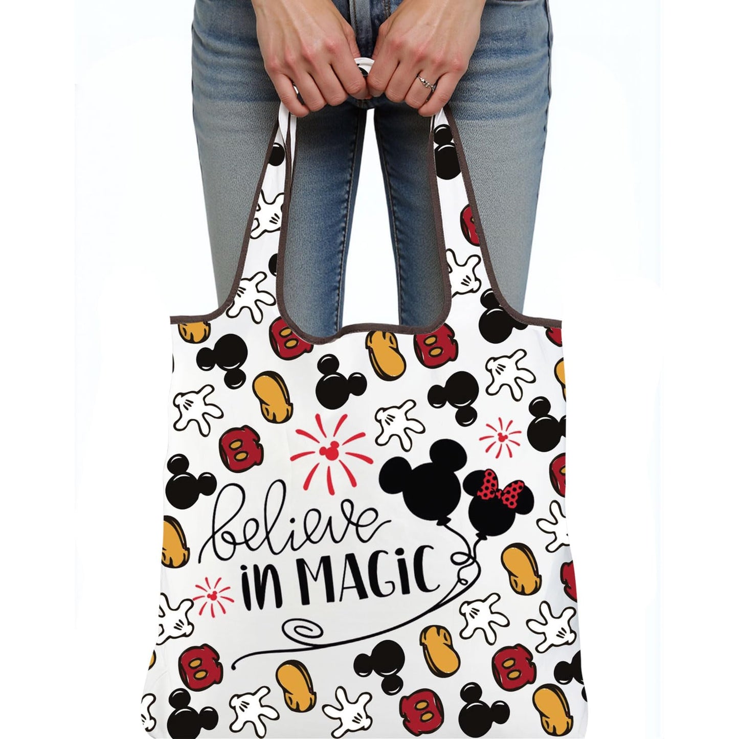 CMNIM Cartoon Mouse Foldable Tote Bag Cartoon Inspired Gift for Women Fans Friends Mouse Lover Gifts I Believe in Magic Bag (25621 i believe in F)