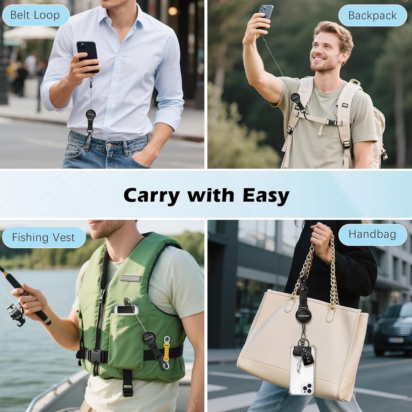 360 MoKo Anti-theft Phone Tether, Phone Lanyard & Keychain Retractable Steel Line Cellphone Strap with Locking