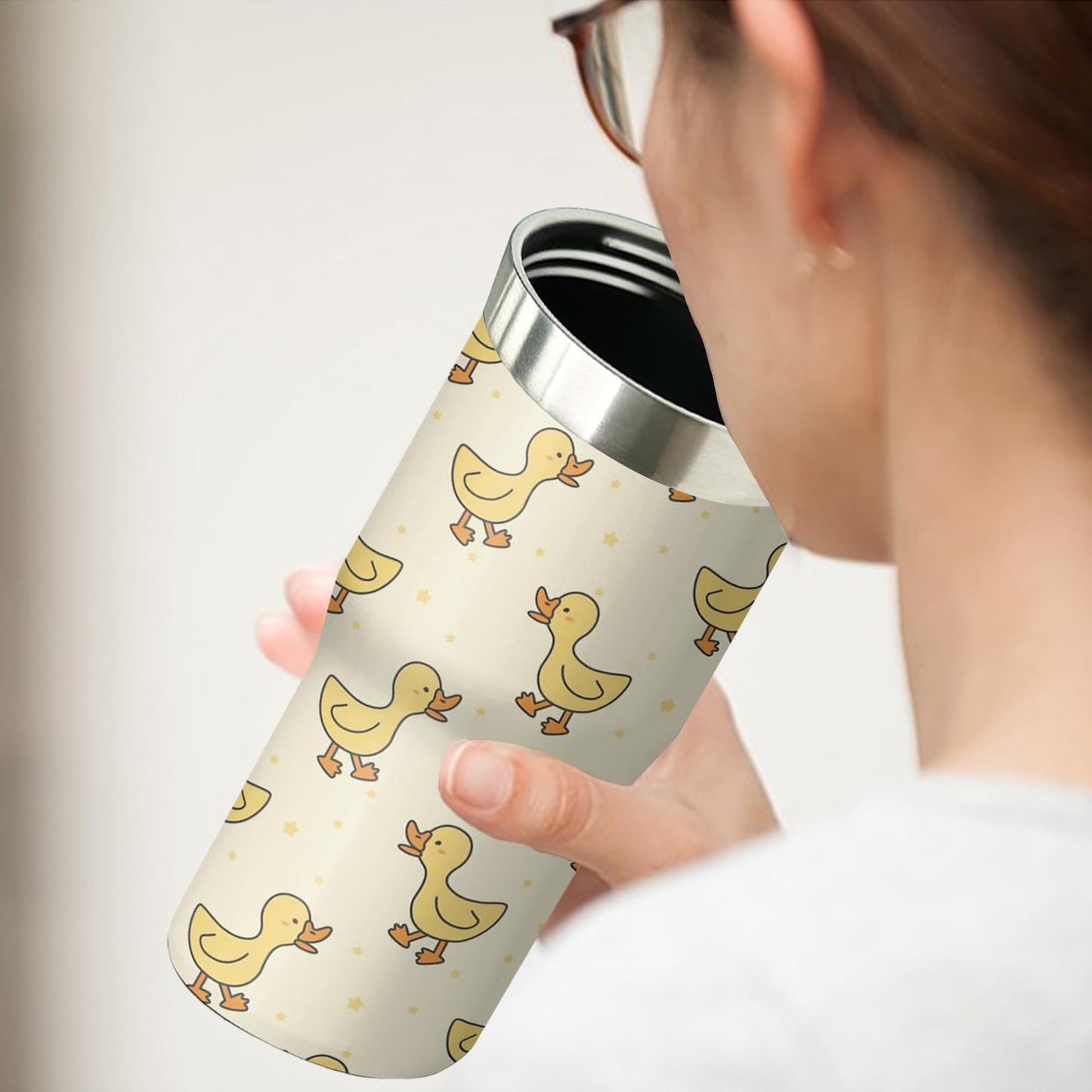 Xchearser Duck Tumbler with Handle and Flip Straw for Women Men, 30oz Cute Stainless Steel Insulated Cup, Water Bottle Travel Coffee Mug, Gifts for Animal Lovers
