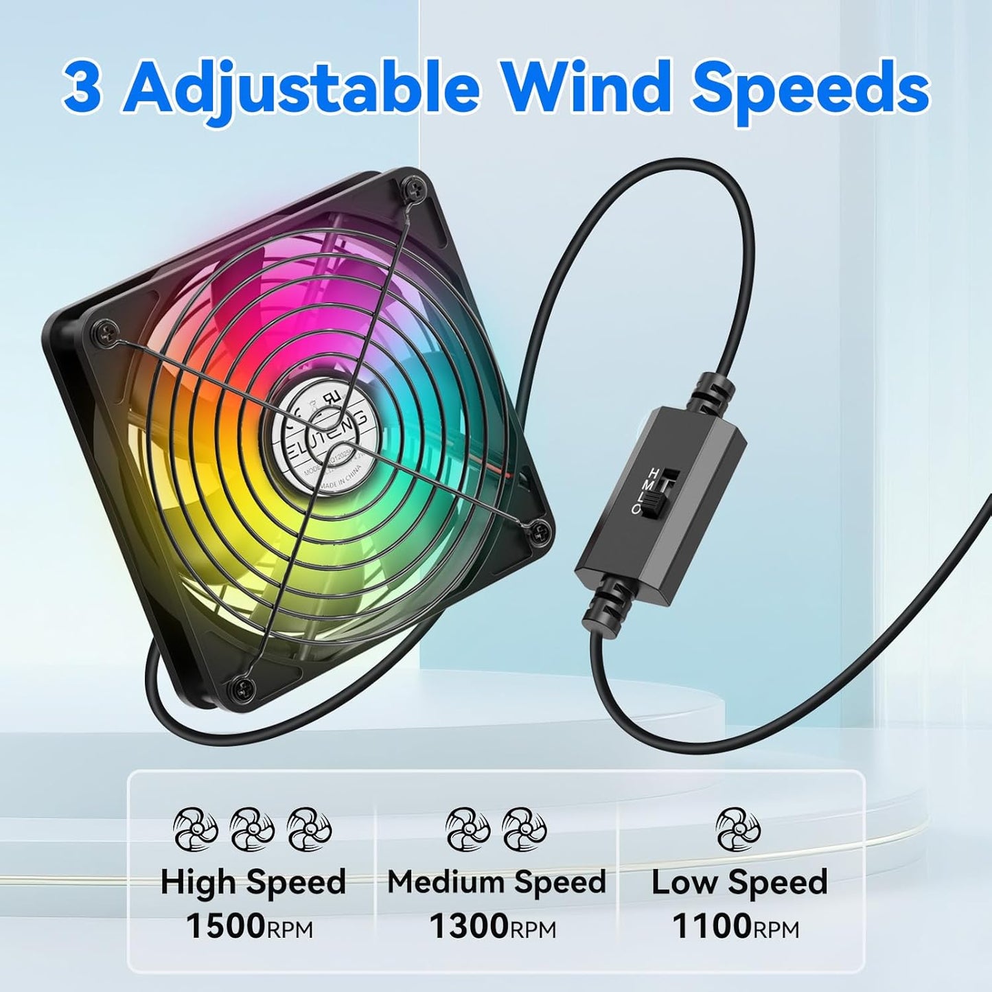 ELUTENG 7 3 1100/1300/1500 USB Computer Cooling Fan with Color RGB Lighting, Speed Controller RPM Small Exhaust Fan
