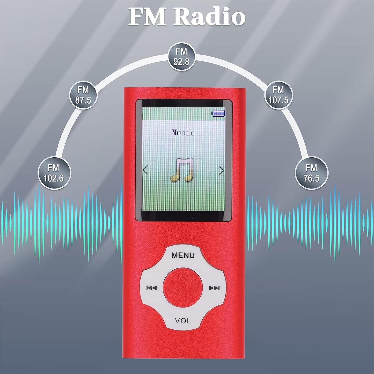 Jectse MP3 MP3 MP4 64GB Bluetooth Player, Ultra Slim Player Portable Music Player with Small Memory Card, Noise