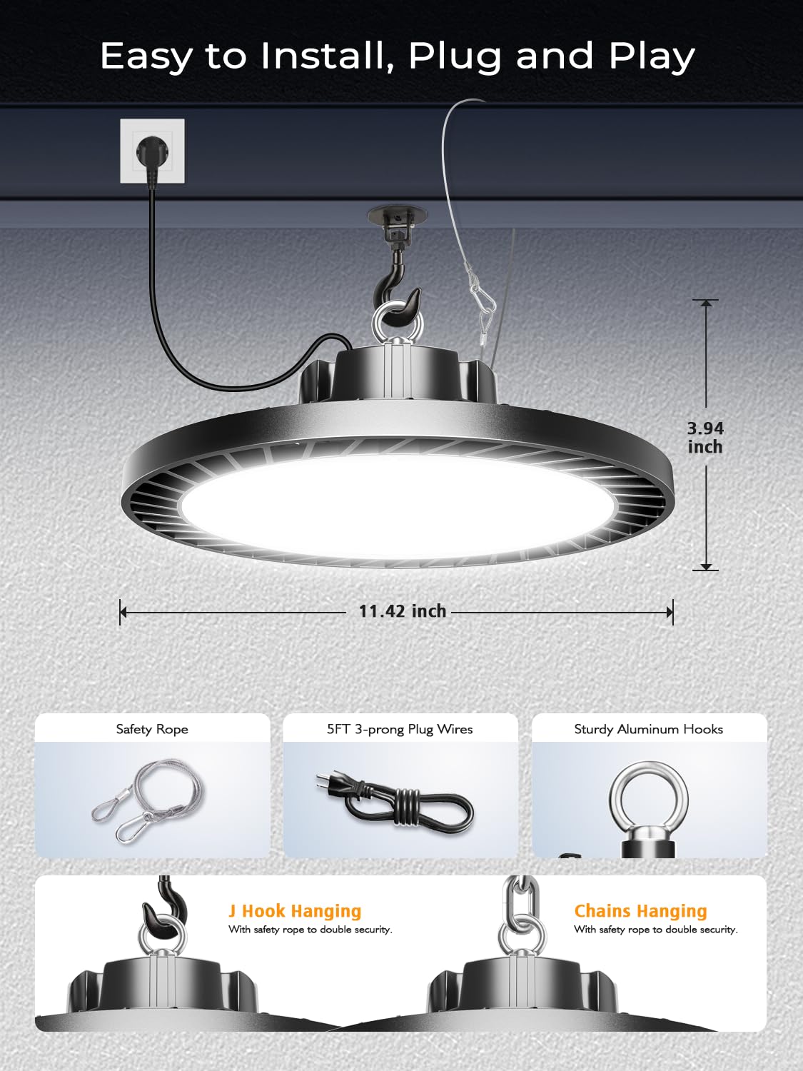 ONLYLUX Super Bright 200W UFO LED High Bay Light, 30000LM High Bay LED Shop Lights, 5000K UFO High Bay Lighting for Garage, IP65 Waterproof Non-Dimmable Shop Lights, 120V-277V Garage Light(12 Pack)