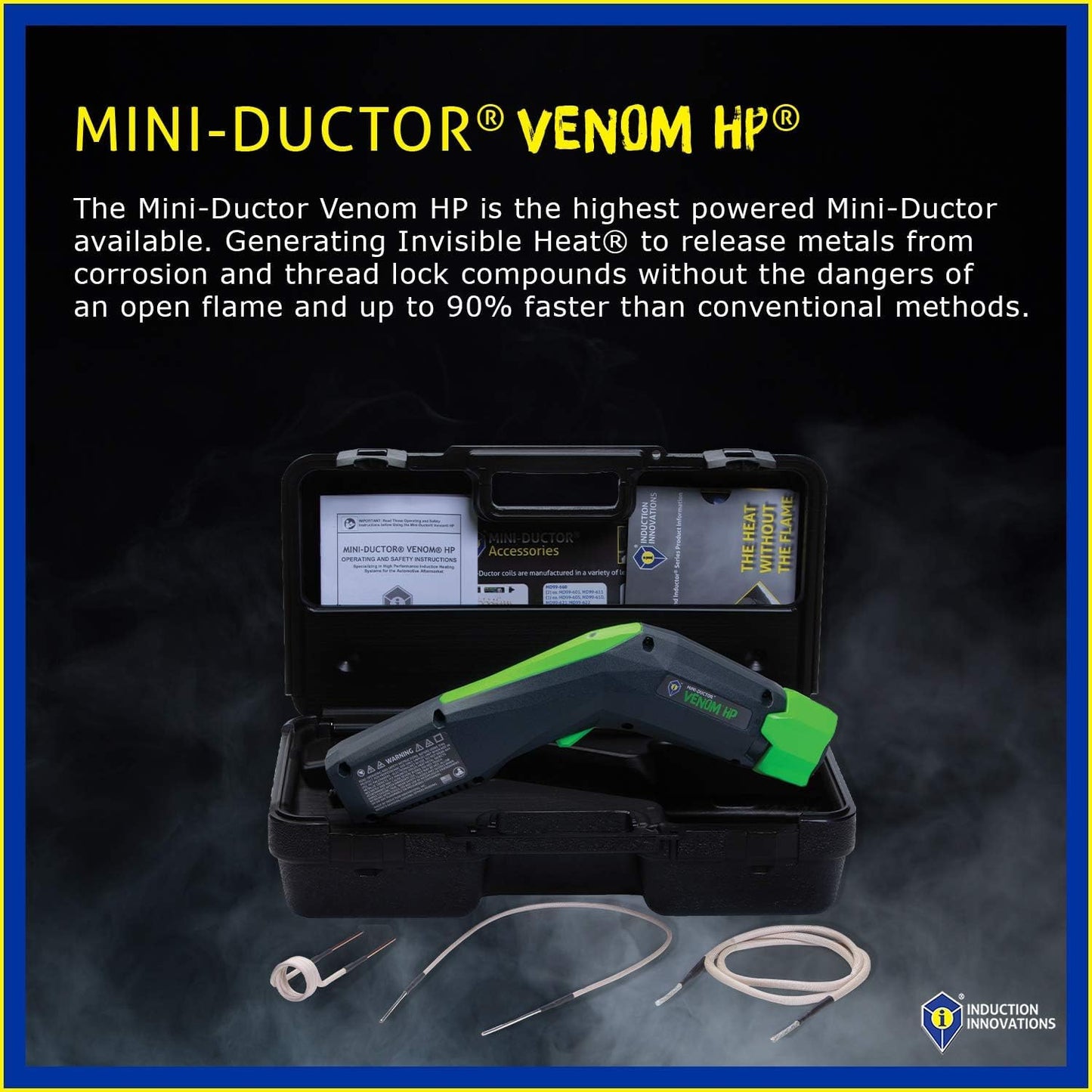 Induction Innovations - Mini-Ductor Venom HP (MDV-787) - Handheld Induction Heater with 3 Basic Coils, Rugged Carrier Case & Operations Manual to Safely Remove Nuts, Bolts, Bearings, & More