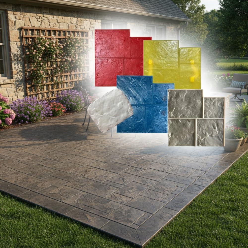 Ashlar Slate Stone Concrete Stamps Mats Set of 5 - Made in USA 24" x24” - Durable Polyurethane, Flexible & Rigid Forms for Driveways and Patios – (SM 3001/S-5)