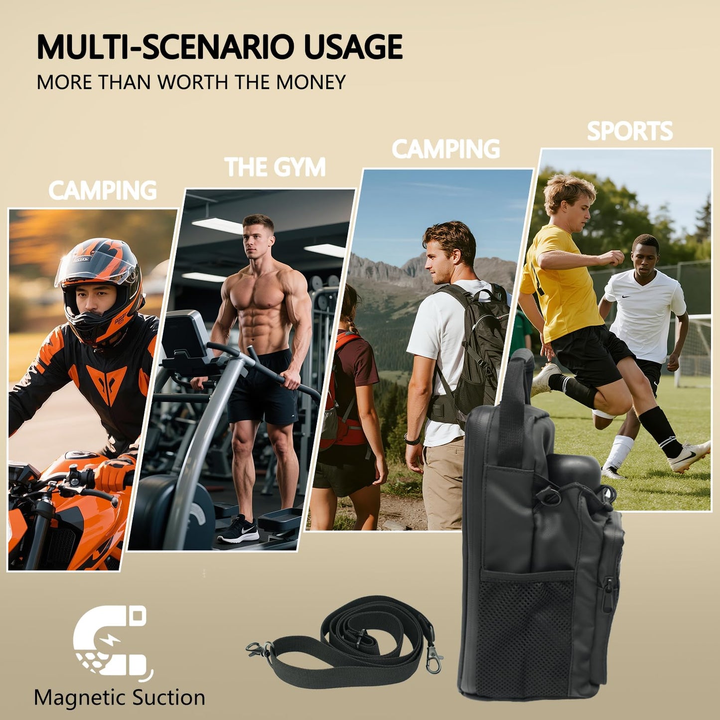 JMIAOCC Magnetic Gym Bag for Men & Women - Adjustable Strap，Small Gym Bag，Magnetic Large Water Bottle Holder - Ideal for Fitness, Travel & Sports