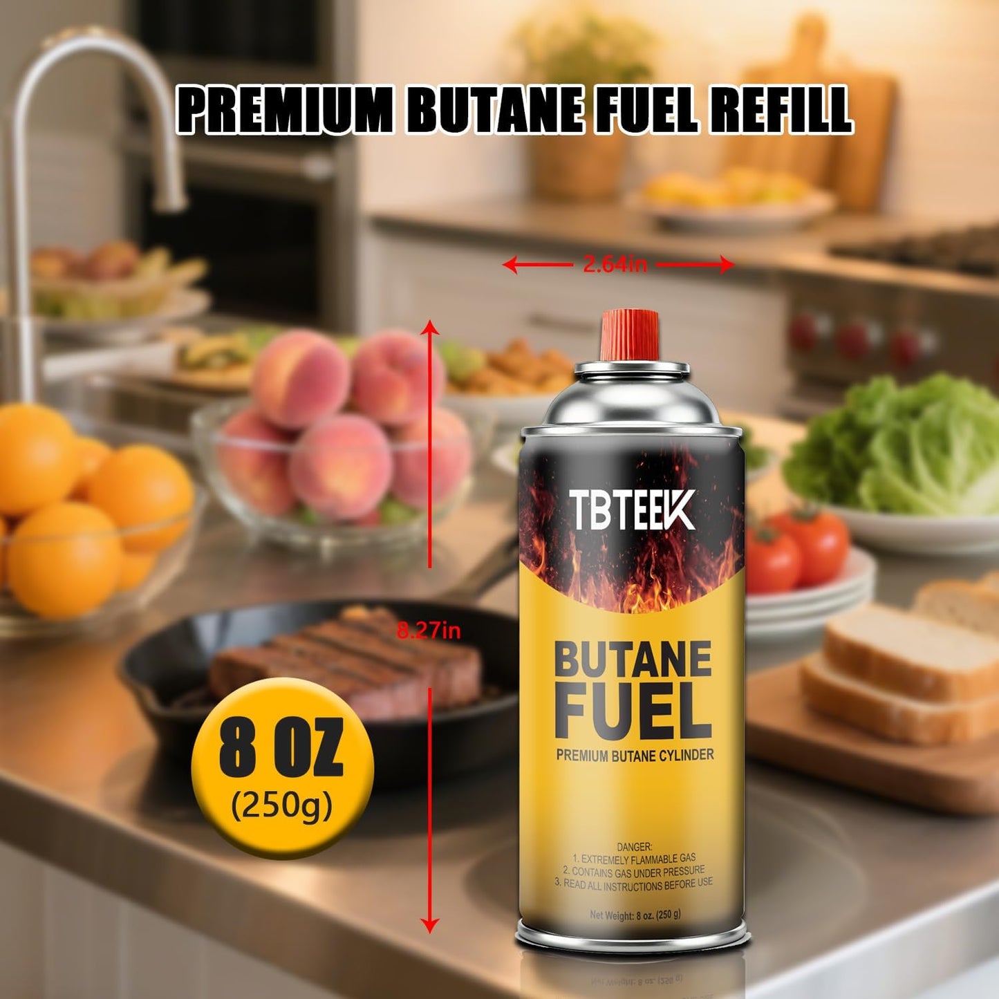 TBTeek Butane Fuel Canister - Premium 8 oz Pure Refined Butane Gas for Kitchen Torch, Camping & Grilling