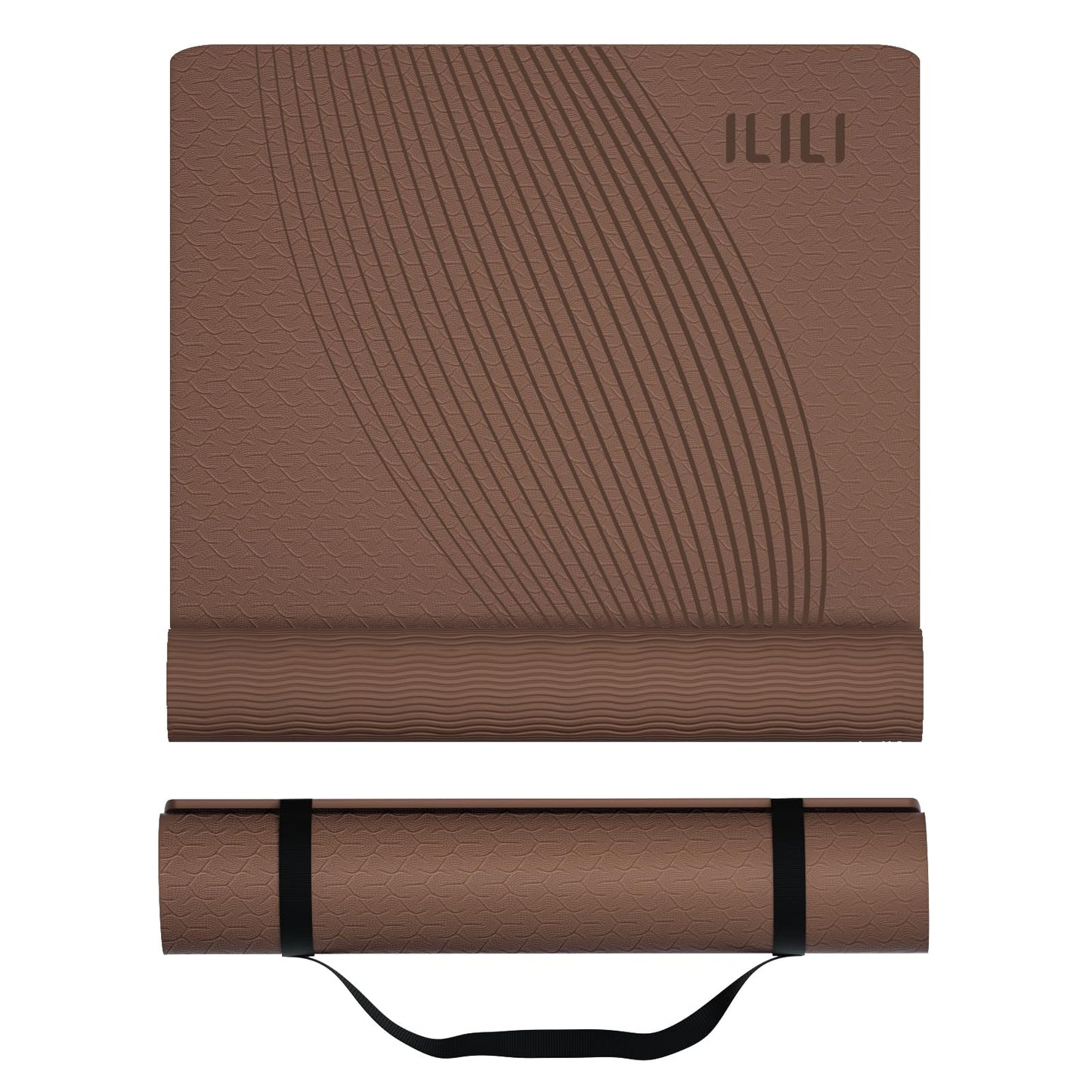 ILILI Yoga Mat, 72x25×0.3 Inch, TPE Exercise Mat, Odorless & Tear-Resistant, with Strap, Ideal for Yoga, Pilates, Home Workouts, Stretching & All Fitness Routines (brown)