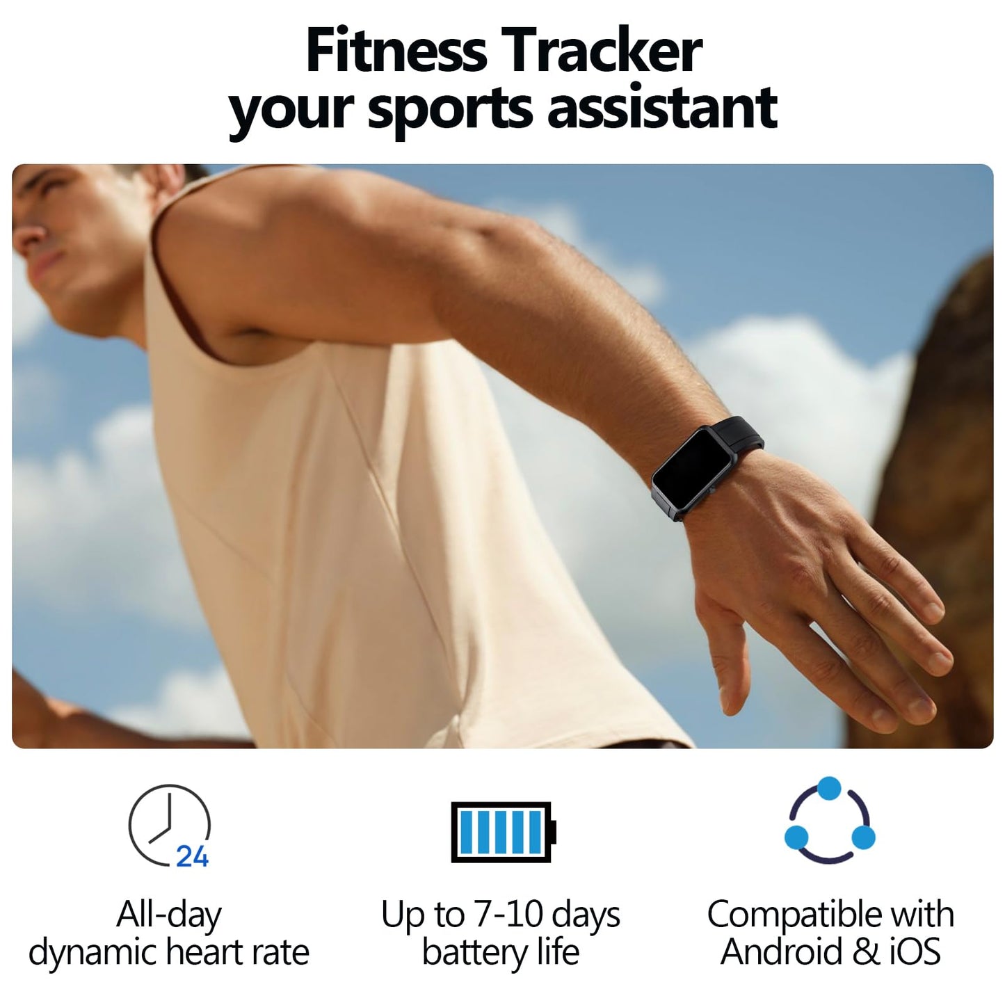 MOLOURK Fitness Tracker Smart Watches for Women Men with 24/7 Heart Rate, Sleep Monitor, 100+Sports Modes, IP68 Waterproof, Activity Trackers with Fitness for Sports (Black)