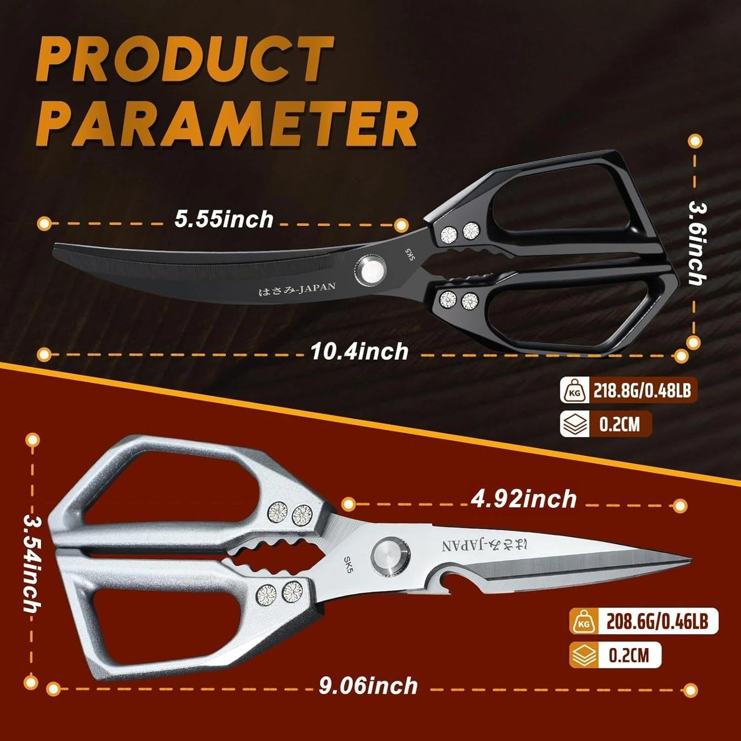 HUUSK Kitchen Scissors Set - Stainless Steel Kitchen Shear, Sharp Meat Scissors Dishwasher Safe, Heavy Duty Poultry Shears, Japanese Cooking Scissor for Food, Chicken Bones, Christmas Gift for Men