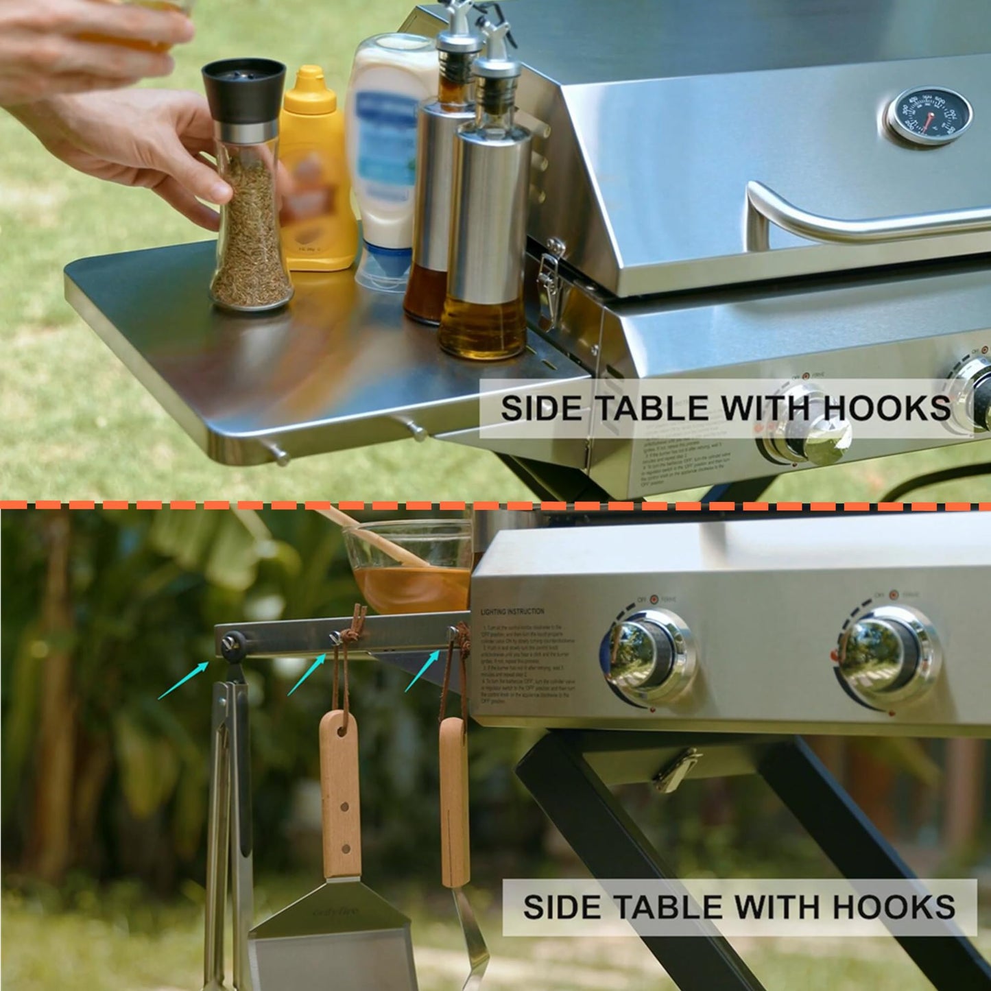 BBQ Gas Grill 3-Burner with Foldable Cart & Side Table, Premium Portable Propane Grill with 22" Cooking Grate for Outdoor Patio Backyard Barbecue Camping Tailgating RV, Stainless Steel, Classic GS308
