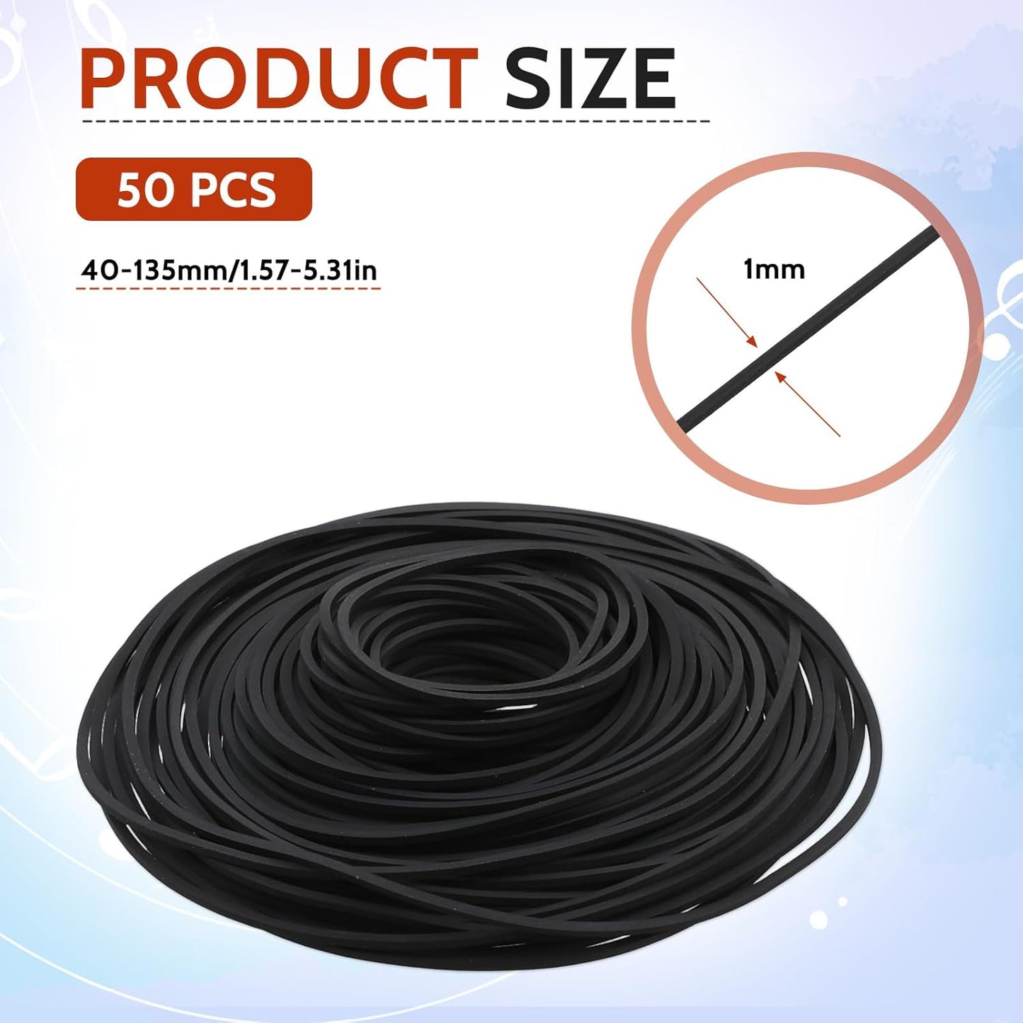 Sliverdew 50 Cassette 40-135 mm Cassette 1mm Pcs Recorder Rubber Belts Recorder Repair Maintenance Tape Machine Rubber