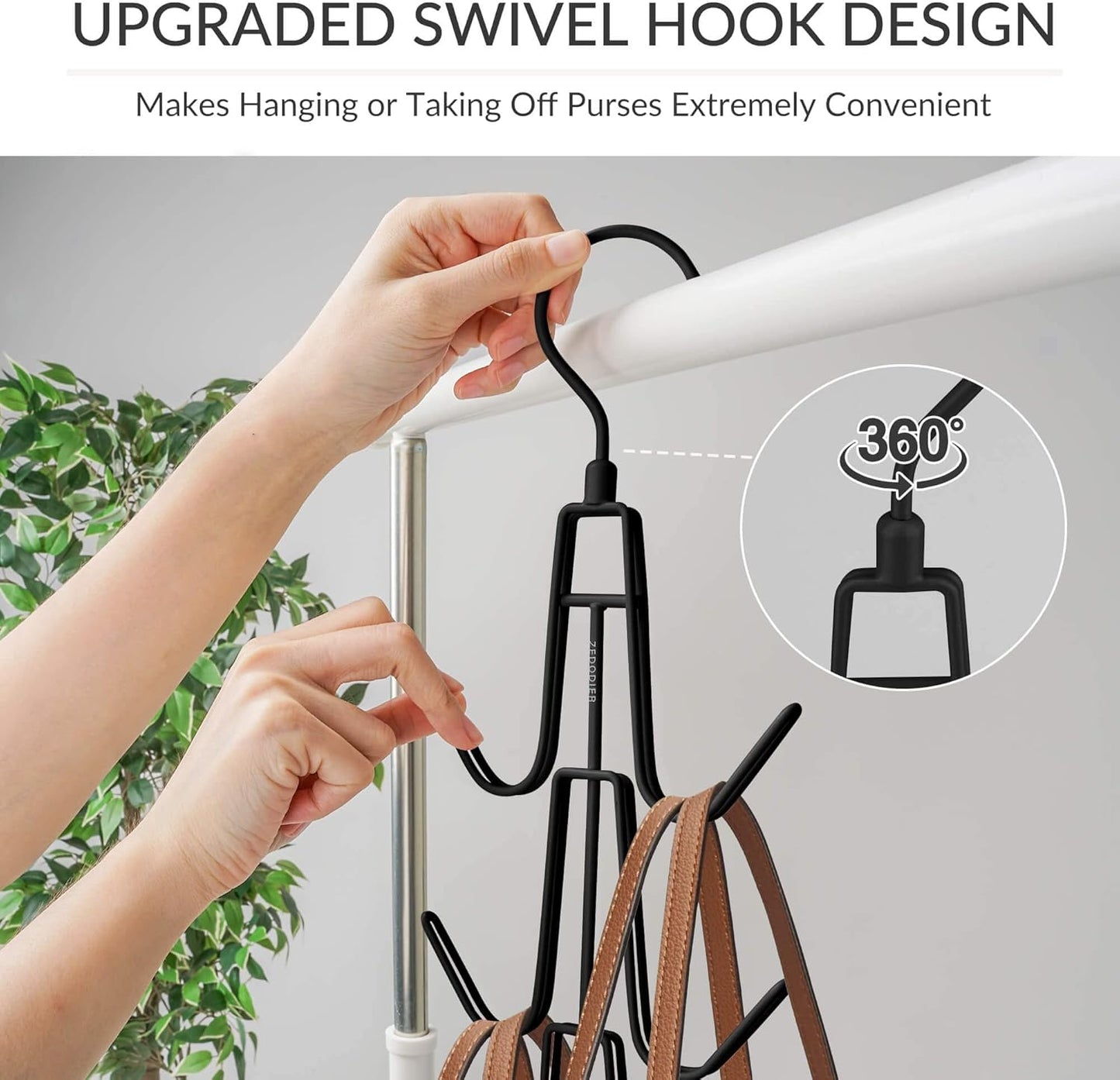 ZEDODIER Purse Organizer - Heavy-Duty Metal Hanging Hanger Holds Up to 12 Purses | Black, Space-Saving Design