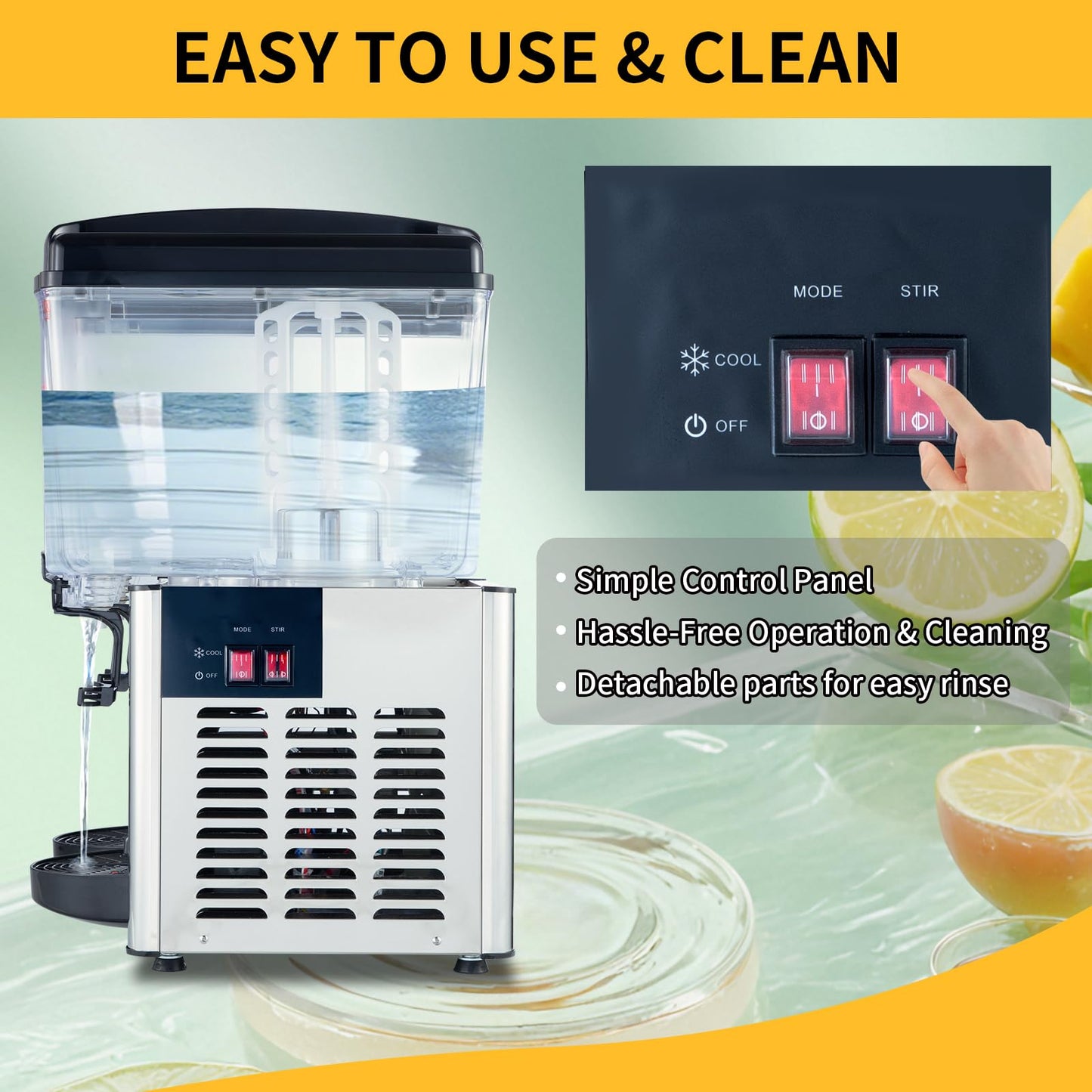 FSKEKU Commercial Beverage Dispenser, 36L (9.5 Gal) Refrigerated Juice Drink Machine, Stainless Steel Cold Iced Tea Cooler for Restaurant, Bar, Buffet