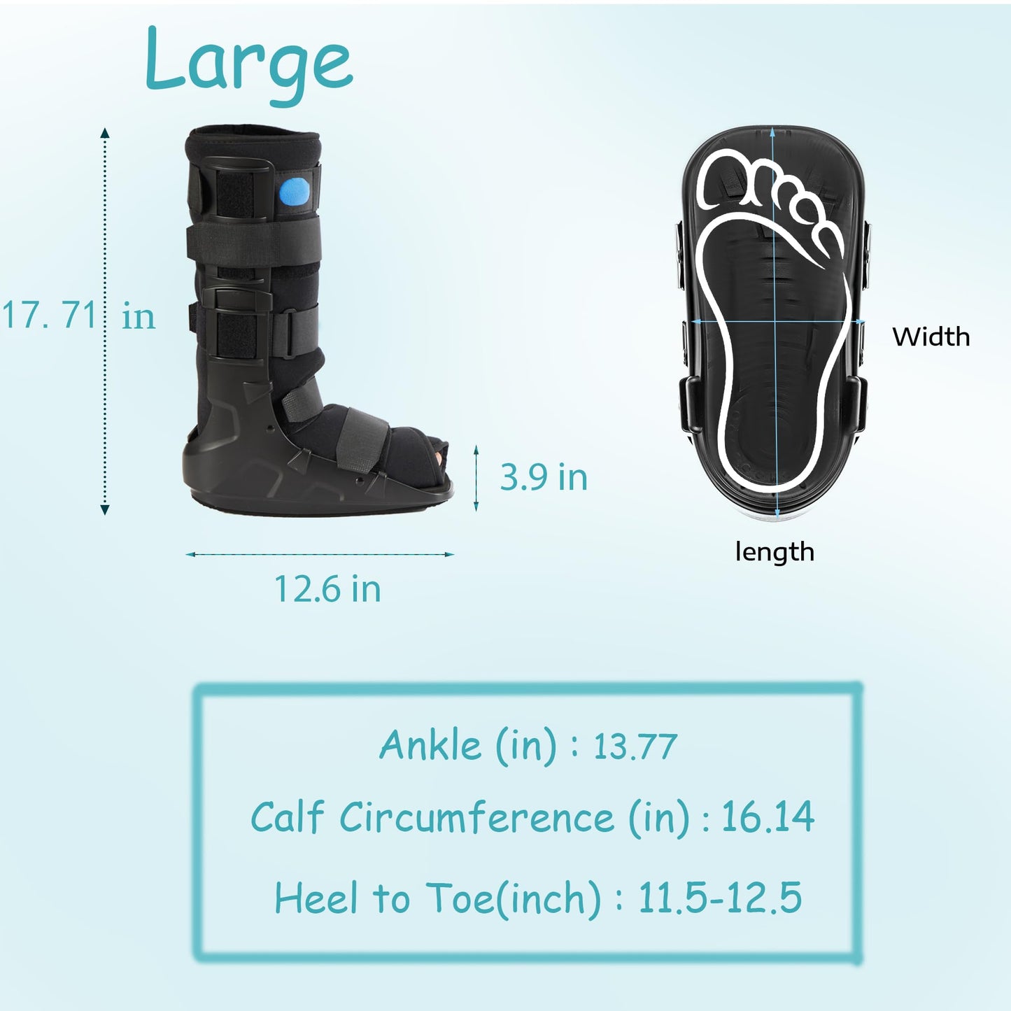Medibot Air Cam Walker Tall Fracture Boot, Medical Recovery Walking Boot for Broken Foot, Sprained Ankle, Fractures, Adjustable Air Bladders, Universal Fit for Men & Women, Left or Right Foot(Large)