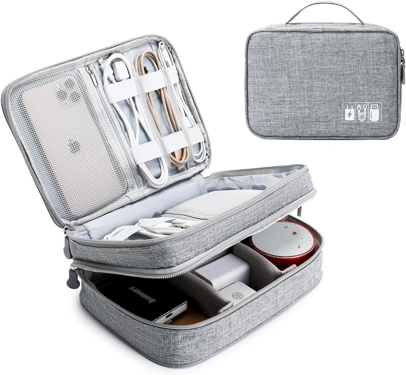 mygreen Electronics Organizer, Electronic Accessories Double Layer Travel Cable Organizer Cord Storage Bag for Cables