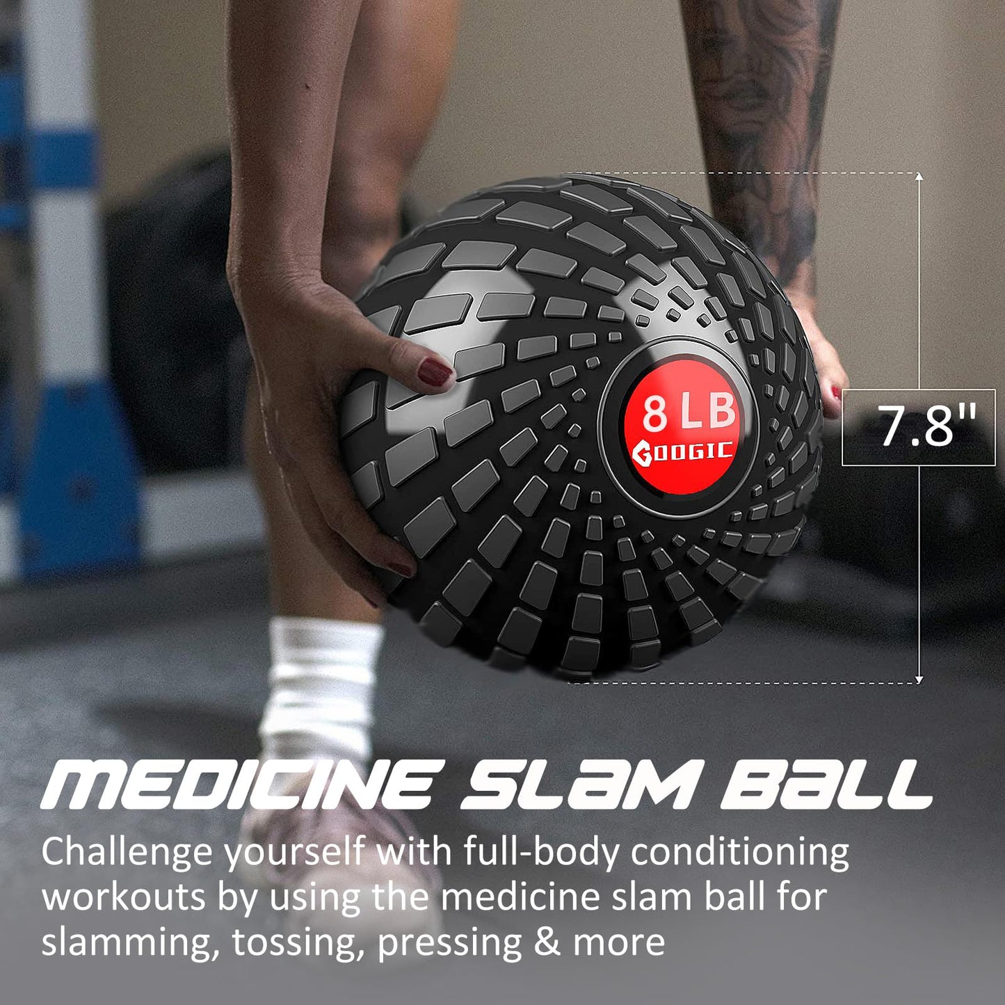 GOOGIC Slam Ball 8 lbs Medicine Ball Weighted Balls for Exercise and Workout, Strength, Cardio, Cross-Training and Core Workouts (8LB - Black)