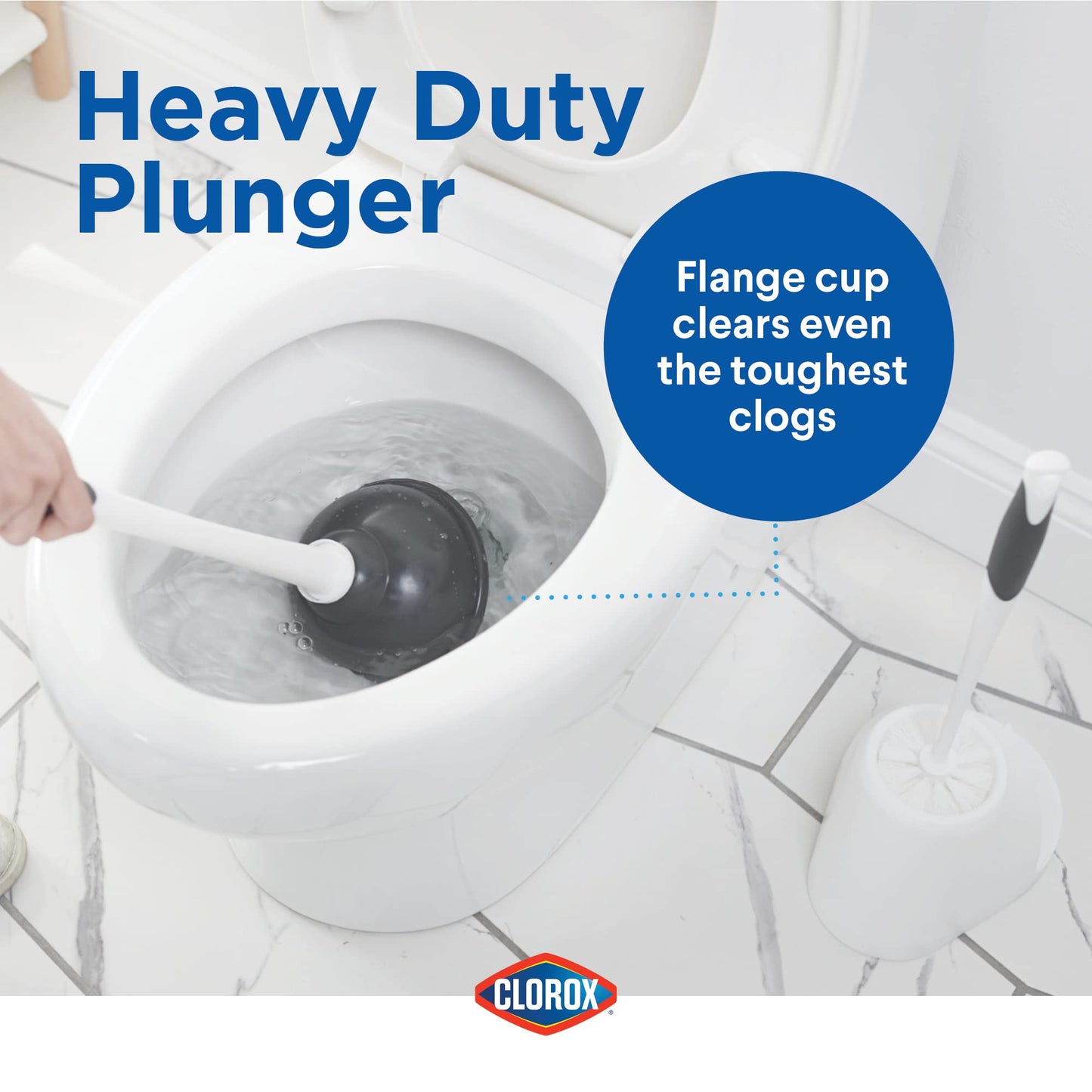 Clorox Toilet Plunger and Bowl Brush Combo with Caddy, 6.75 x 7 x 19.5 in, White/Gray