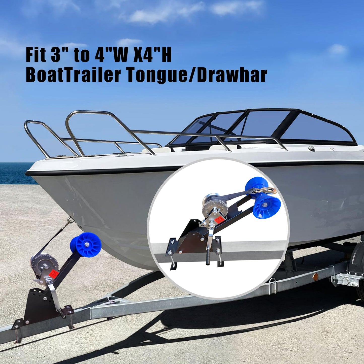 ZUIWAN 1200LB Boat Trailer Winch Stand with Galvanized Adjustable Mount Post & Roller - Fits 3" to 4" W x 4" H Trailer Tongue, Includes Ratchet Winch Kit