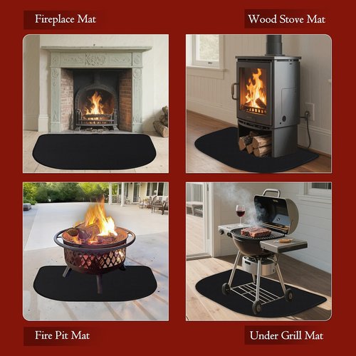 Fireplace Mat, 31.5x19.7in Fireplace Rugs Fireproof, Thin Hearth Pads for Wood Stove Indoor Outdoor, Fireproof Mat Protects Floors Carpets from Sparks Embers, Black