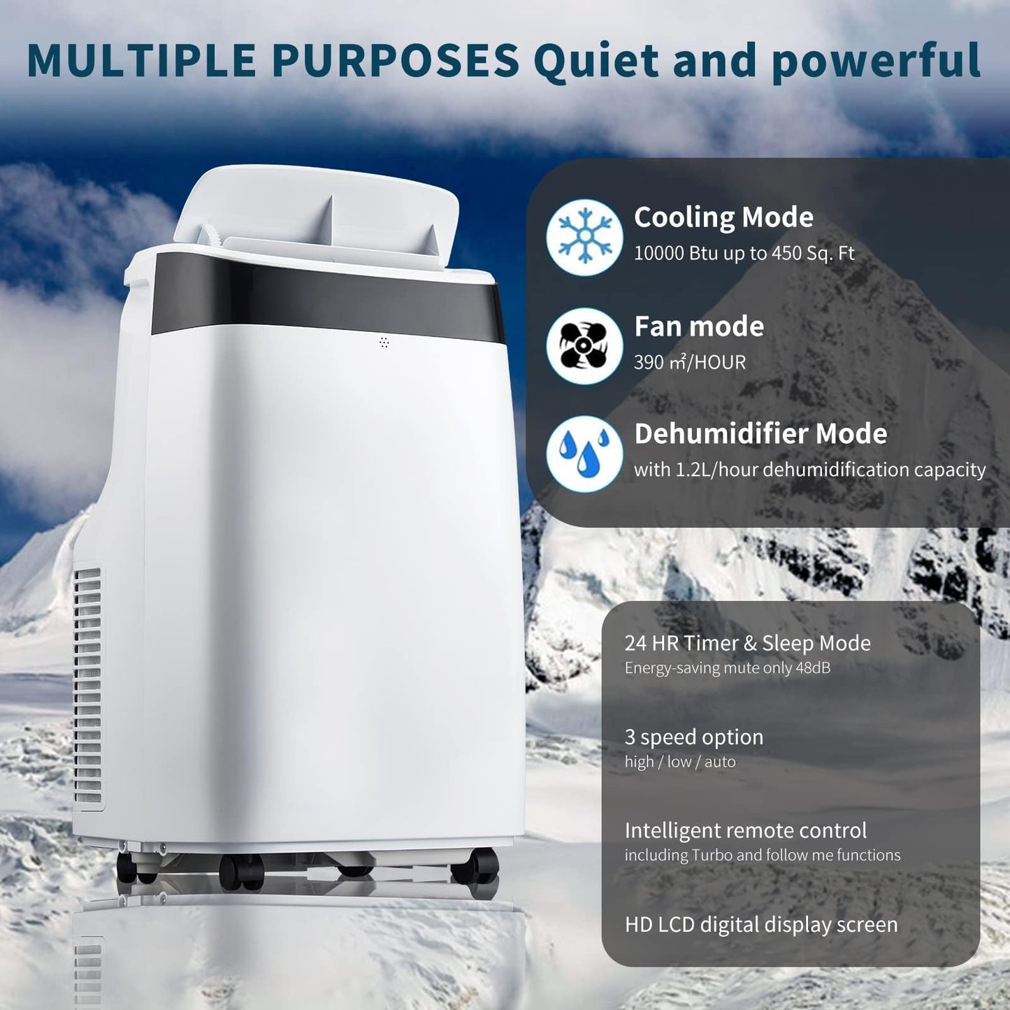 GarveeLife Portable Air Conditioner,10,000 BTU for Rooms up to 450 Sq.Ft., Smart Compact AC Unit with Cooling, Dehumidifier, Fan, Remote Control and Window Kit, White