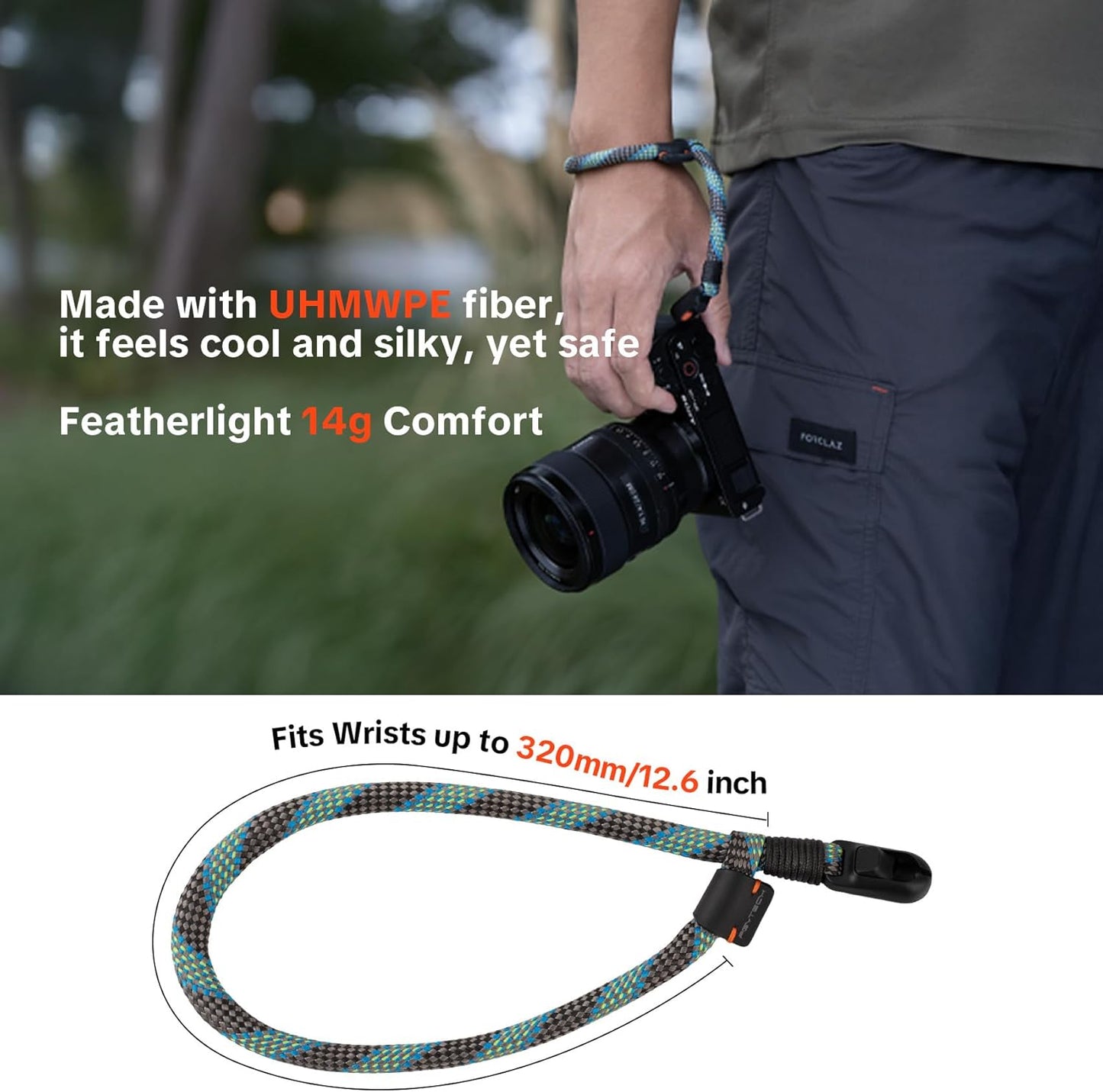55.1lb PGYTECH Camera Wrist Strap Slim Outdoor Style, Adjustable Quick Release Anti-Drop Camera Hand Strap