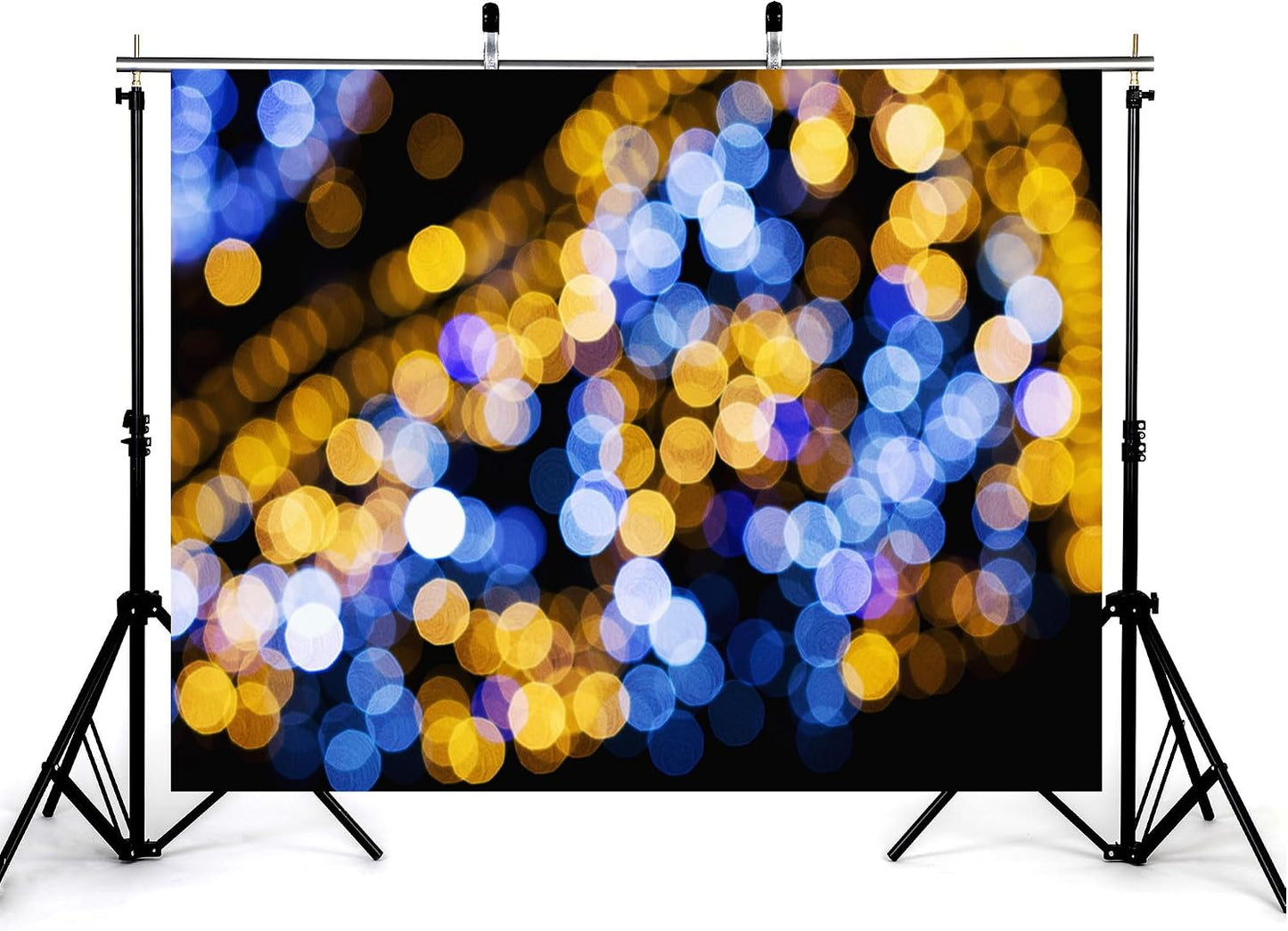 KeyWork 10x8ft Blue Gold Bokeh Backdrop Glitter Night Light Abstract Sparkle Photography Background for Wedding