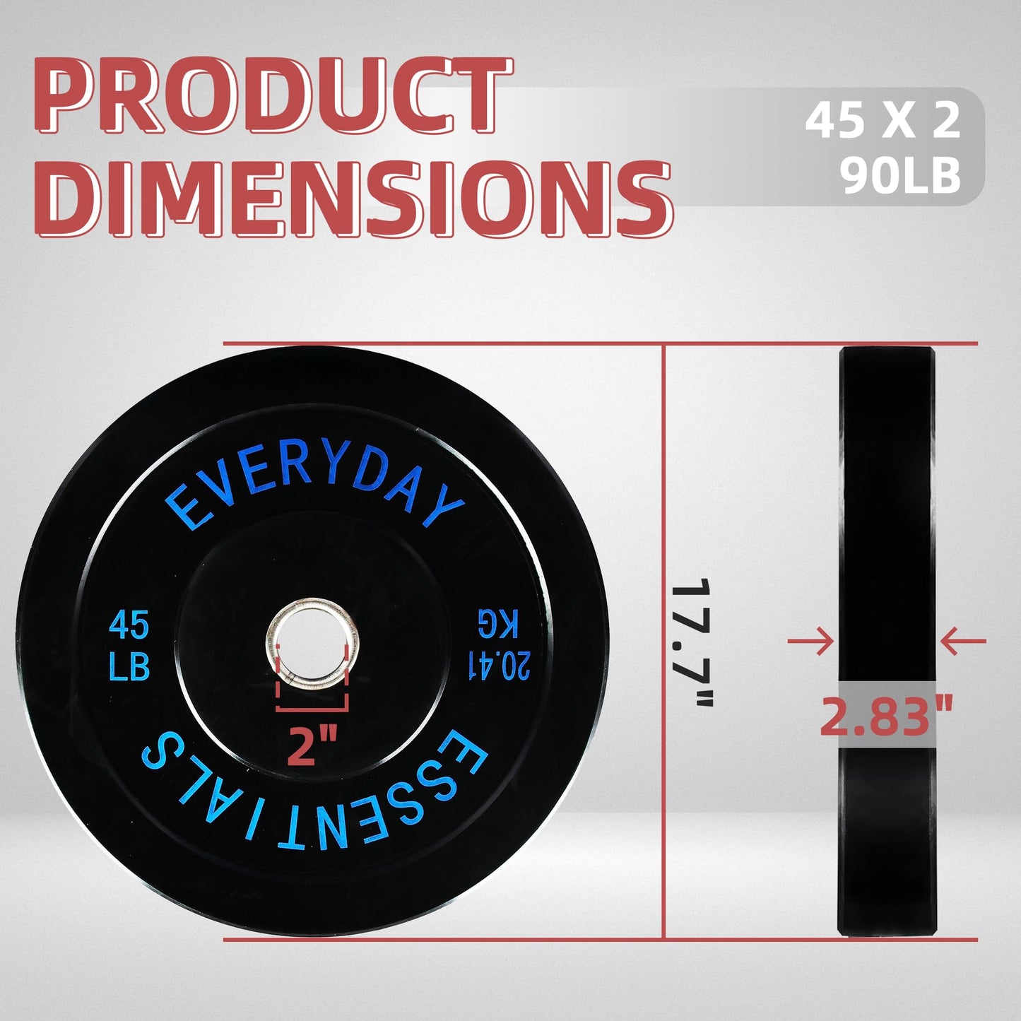 Fitvids 2-Inch Olympic Bumper Plates, 45 LBS, Pair