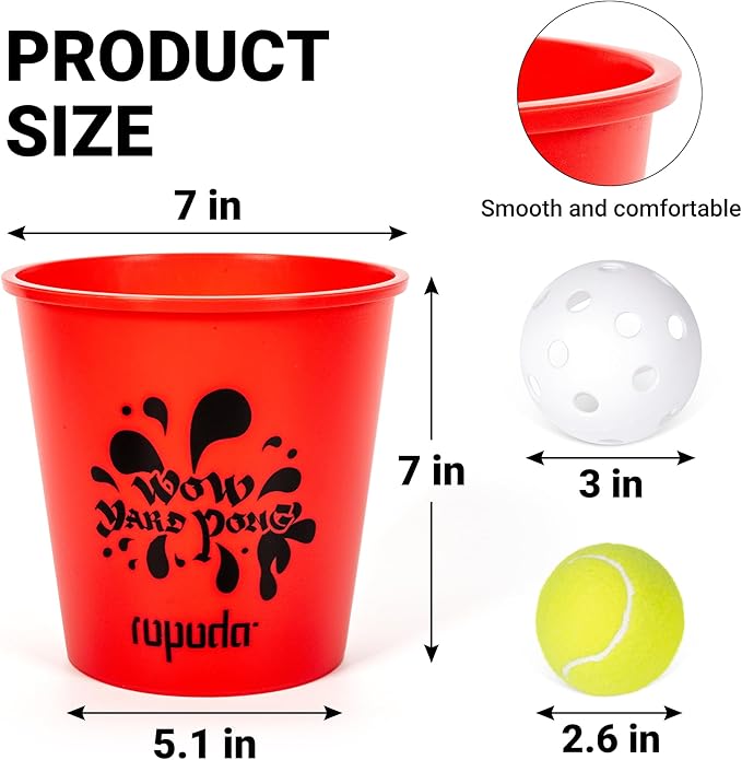 ropoda Giant Yard Pong,Yard Games with Durable Buckets and Balls - Choose Red Large, XL, or Green - Glow in The Dark, Outdoor Game with Carry Bag for The Beach,Lawn, Great Gift Choice for Families