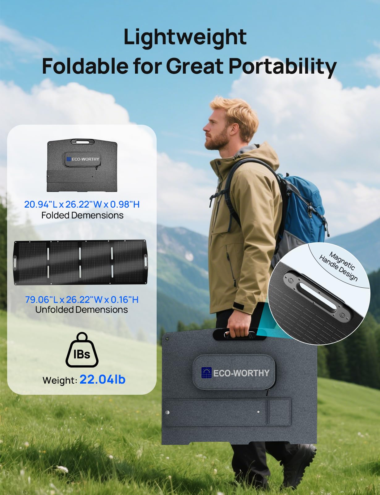 ECO-WORTHY 200W Portable Solar Panel for Power Stations,IP65 Waterproof & Lightweight with Adjustable Kickstand,23% High Efficiency Foldable Solar Panel for Outdoor RV Camping Off Grid Emergency