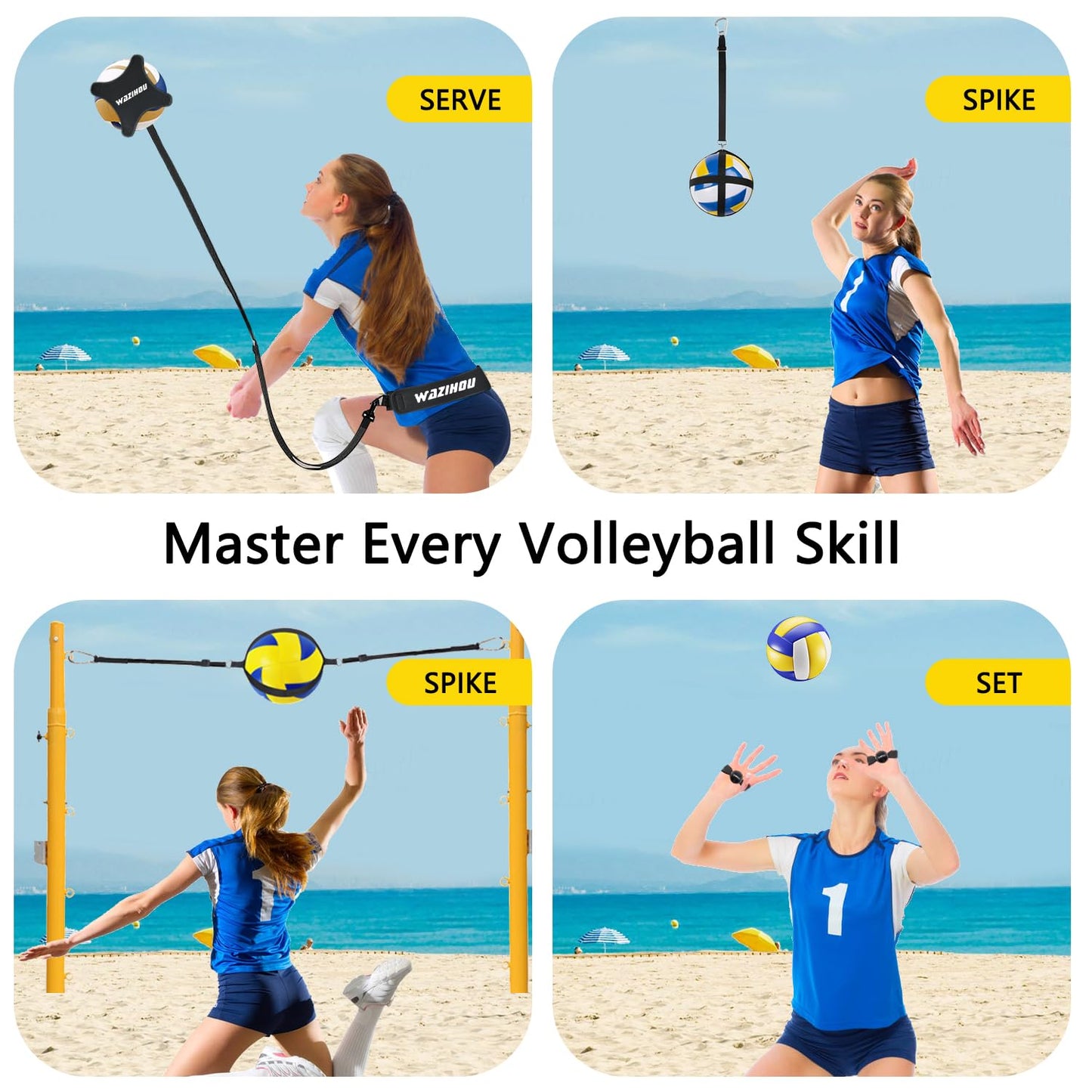 Upgraded Volleyball Training Equipment Aid, Premium Solo Practice Trainer for Serving, Setting, Spiking & Arm Swing, Perfect volleyaball Trainer kit for Beginners & Pro, Perfect Volleyball Gift.