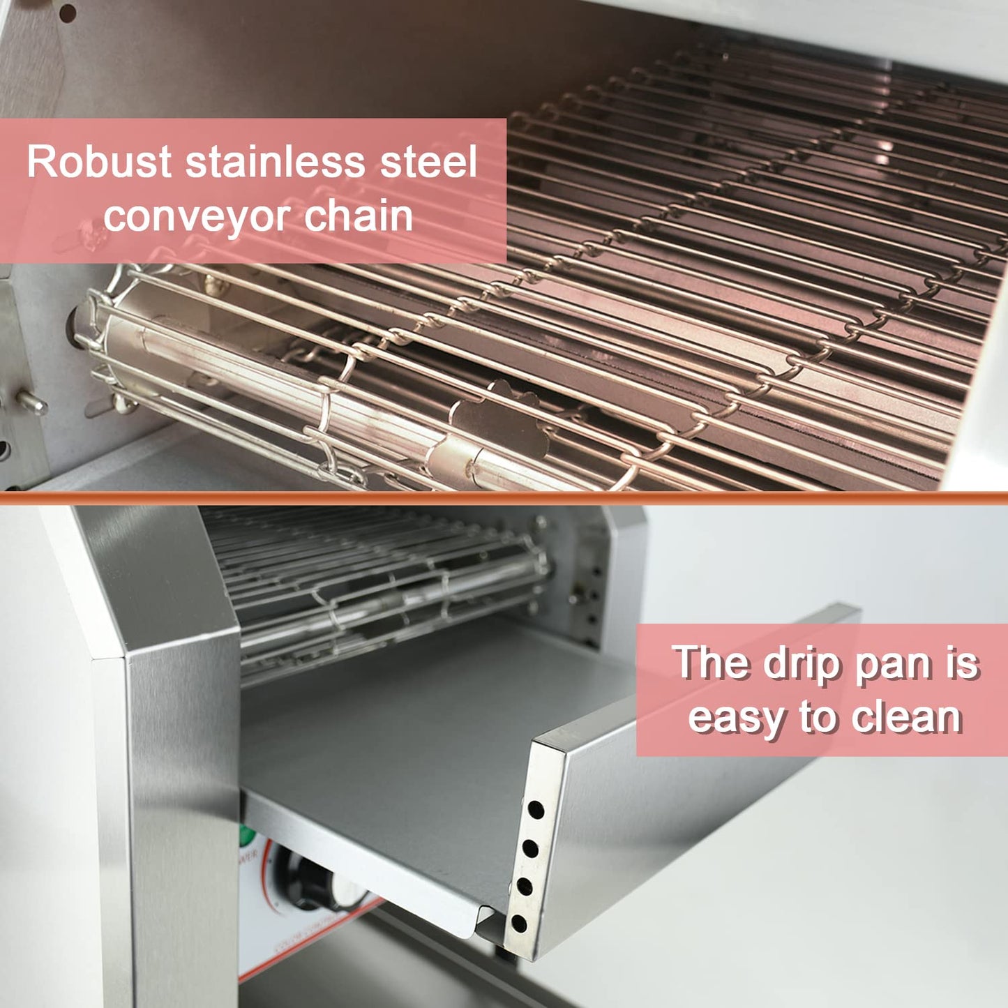 NJTFHU Commercial Toaster Conveyor 150slices/Hour,Stainless Steel Conveyor Toaster for Bun Bagel Bread Heavy Duty with 7 Speed Control/3 Toaster Mode Speed Control/3 Toaster Mode